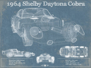 14" x 11" / Unframed Cutler West 64' Shelby Cobra Daytona Blueprint Vintage Auto Print