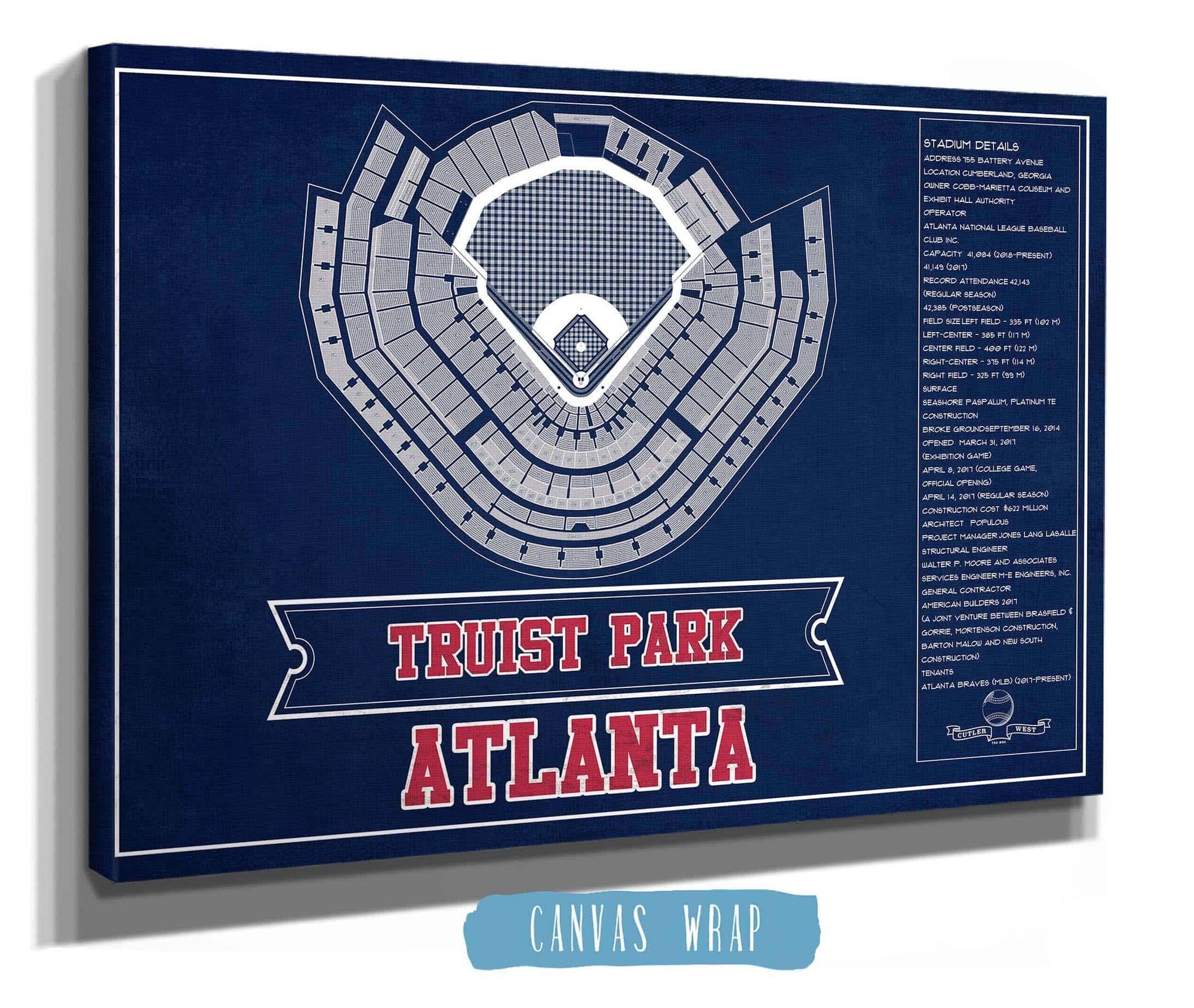 Cutler West Baseball Collection Turner Field - Atlanta Braves (MLB) Team Color Vintage Baseball Print