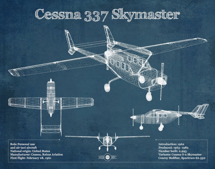 Cutler West Cessna Collection Cessna 337 Skymaster Air Taxi Aircraft Original Blueprint Art