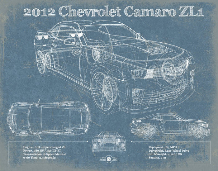 Cutler West Chevrolet Collection Chevy Camaro ZL1 2012 Vintage Blueprint Auto Print