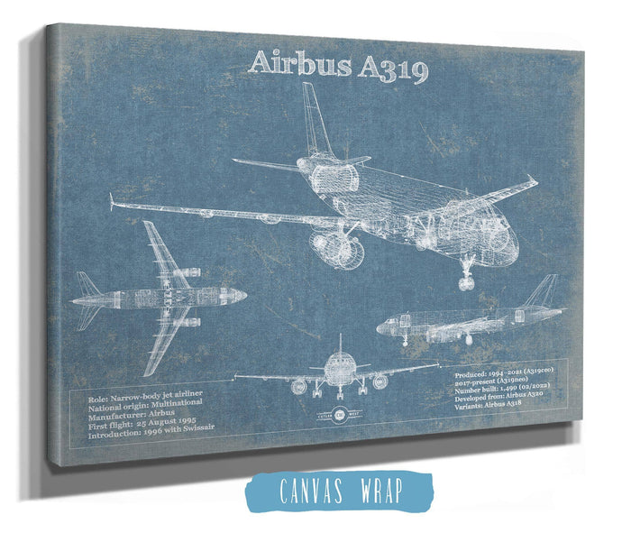 Cutler West Airbus Collection Airbus A319 Vintage Aviation Blueprint Print