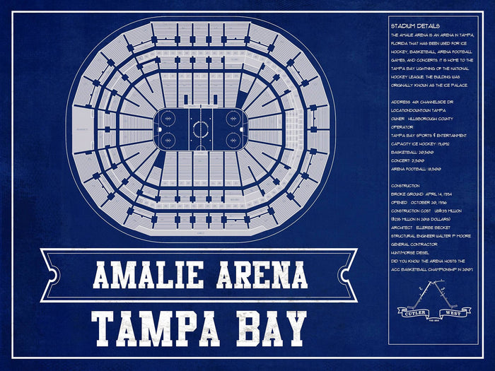 Cutler West 14" x 11" / Unframed Tampa Bay Lightning Amalie Arena Seating Chart - Vintage Hockey Print 659984250-TEAM