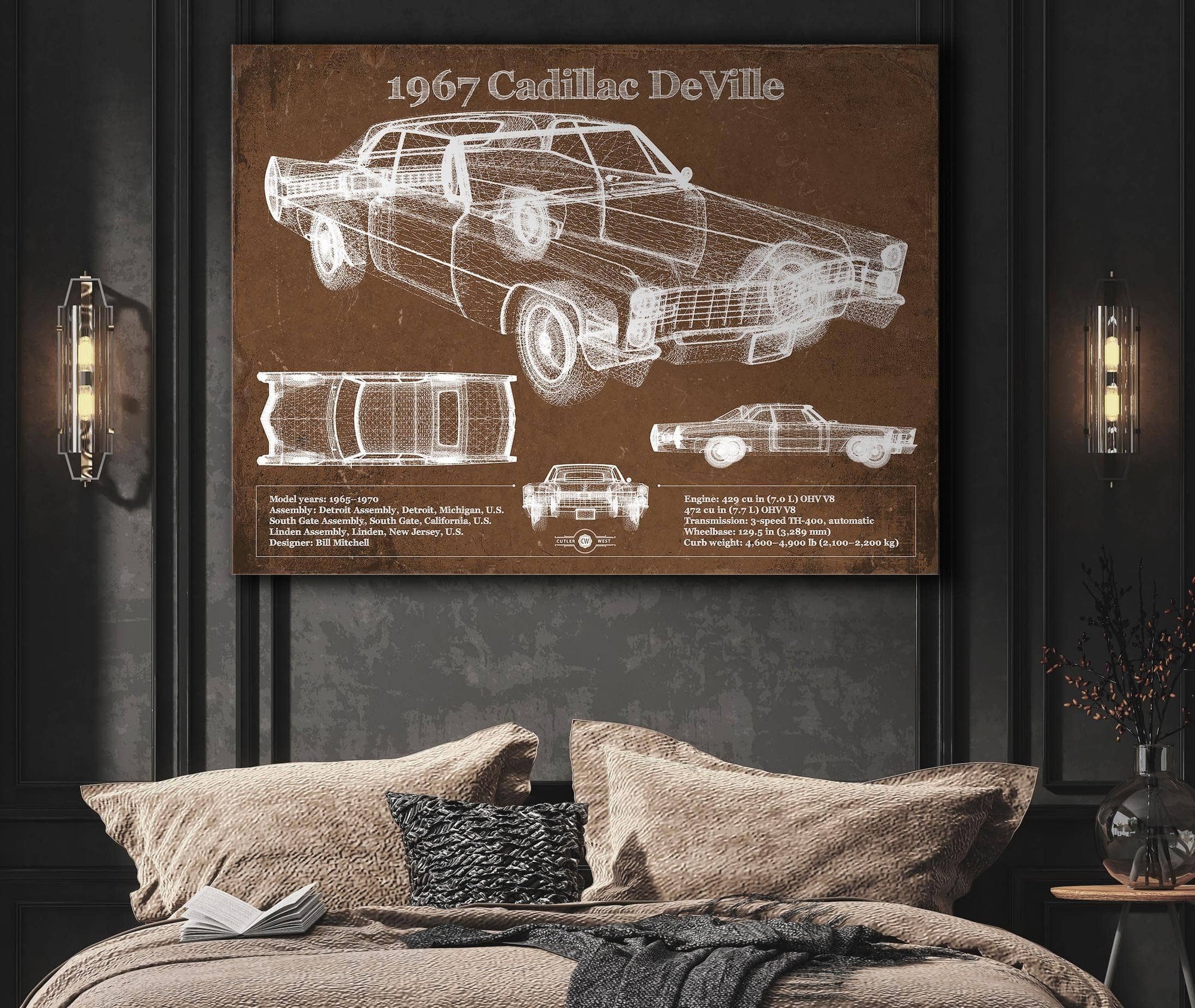 Cutler West Cadillac Collection 1967 Cadillac DeVille Blueprint Vintage Auto Print