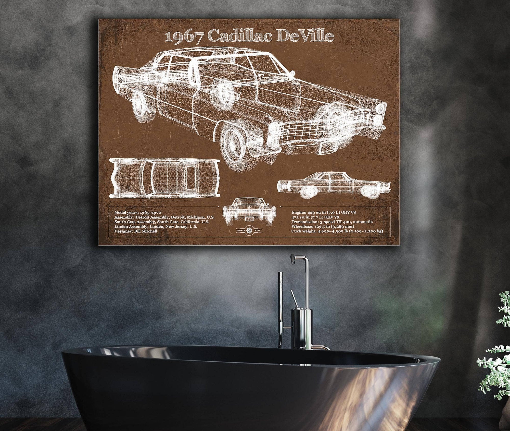 Cutler West Cadillac Collection 1967 Cadillac DeVille Blueprint Vintage Auto Print