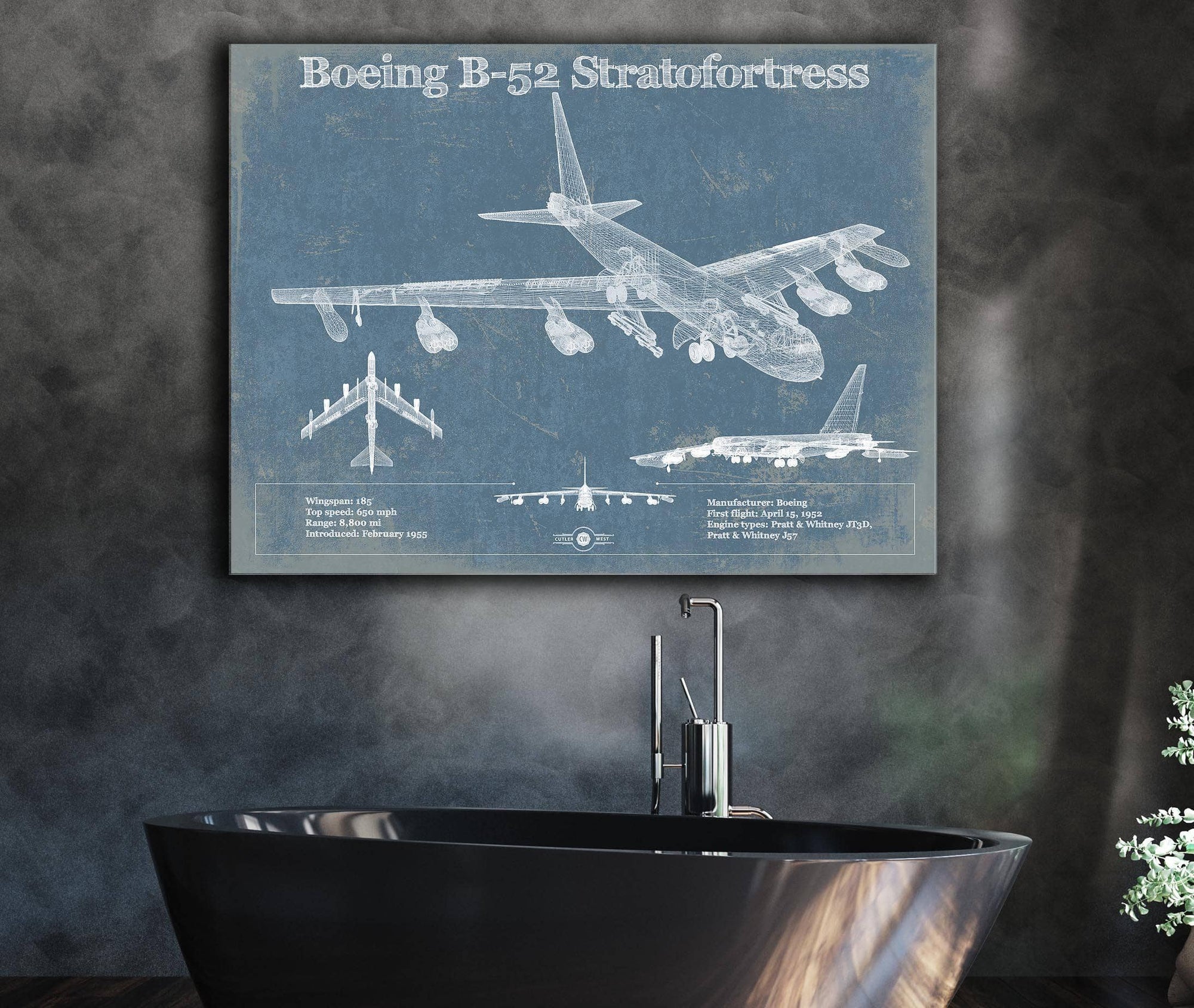 Cutler West Boeing B-52 Stratofortress Patent Blueprint Original Military Wall Art