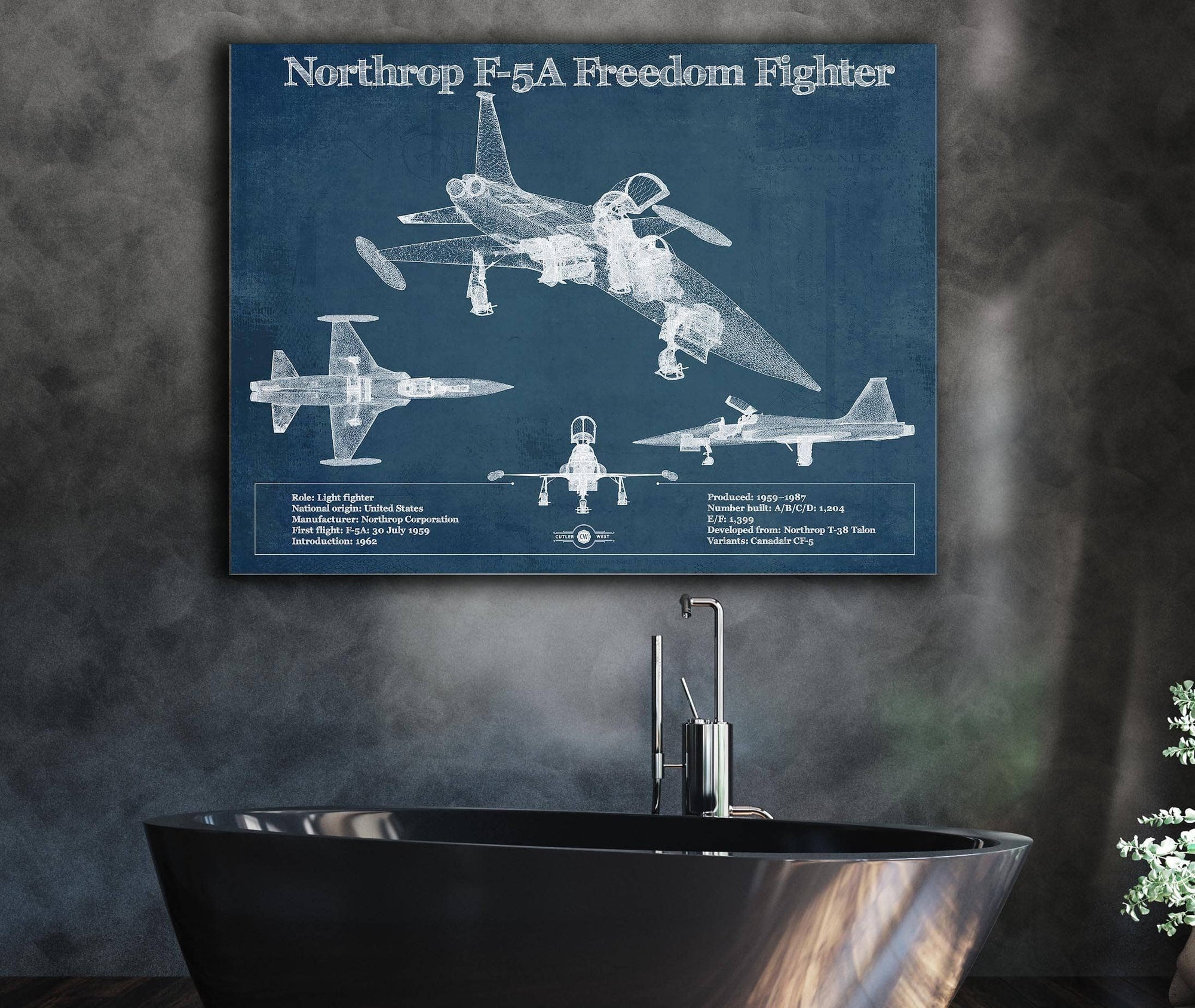 Cutler West Military Aircraft Northrop F-5A Freedom Fighter Patent Blueprint Original Military Wall Art
