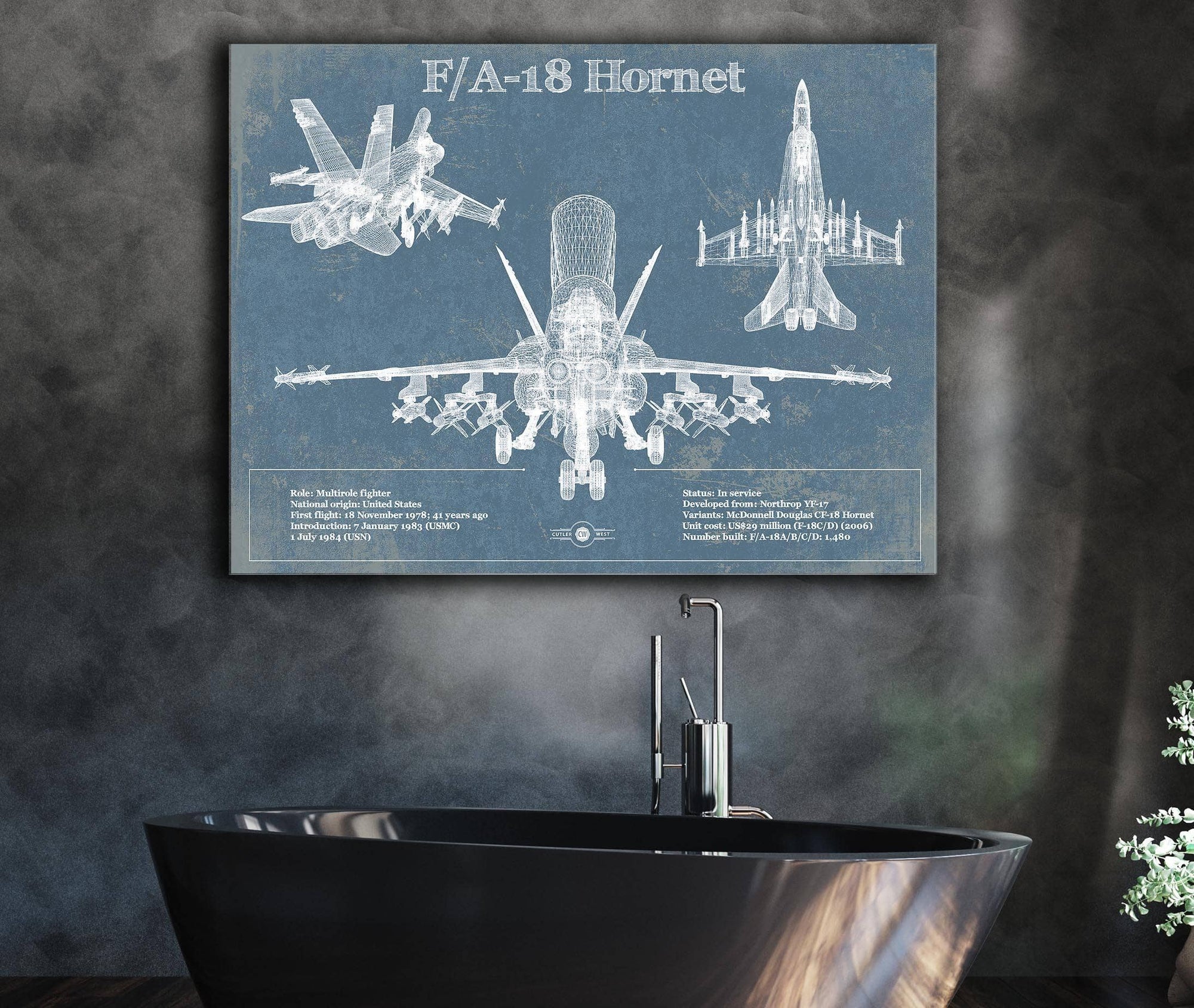 Cutler West F/A-18 Hornet Blueprint Original Military Wall Art