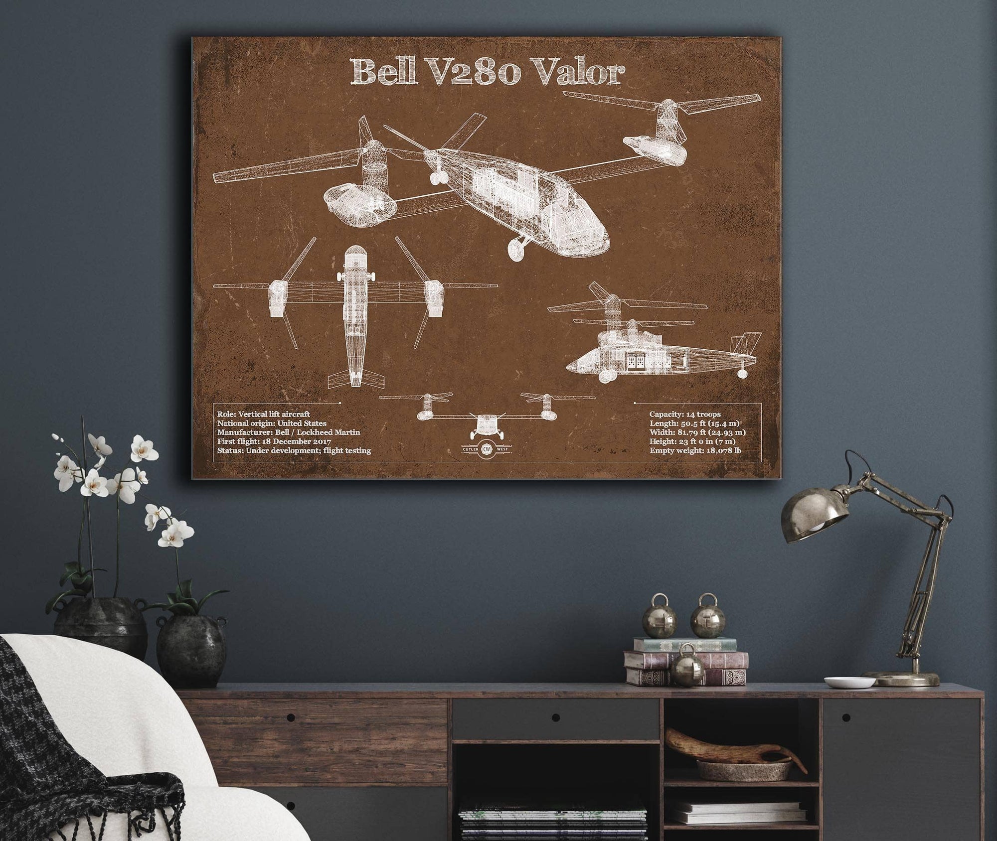 Cutler West Military Aircraft Bell V280 Valor Future Vertical Lift Vintage Blueprint