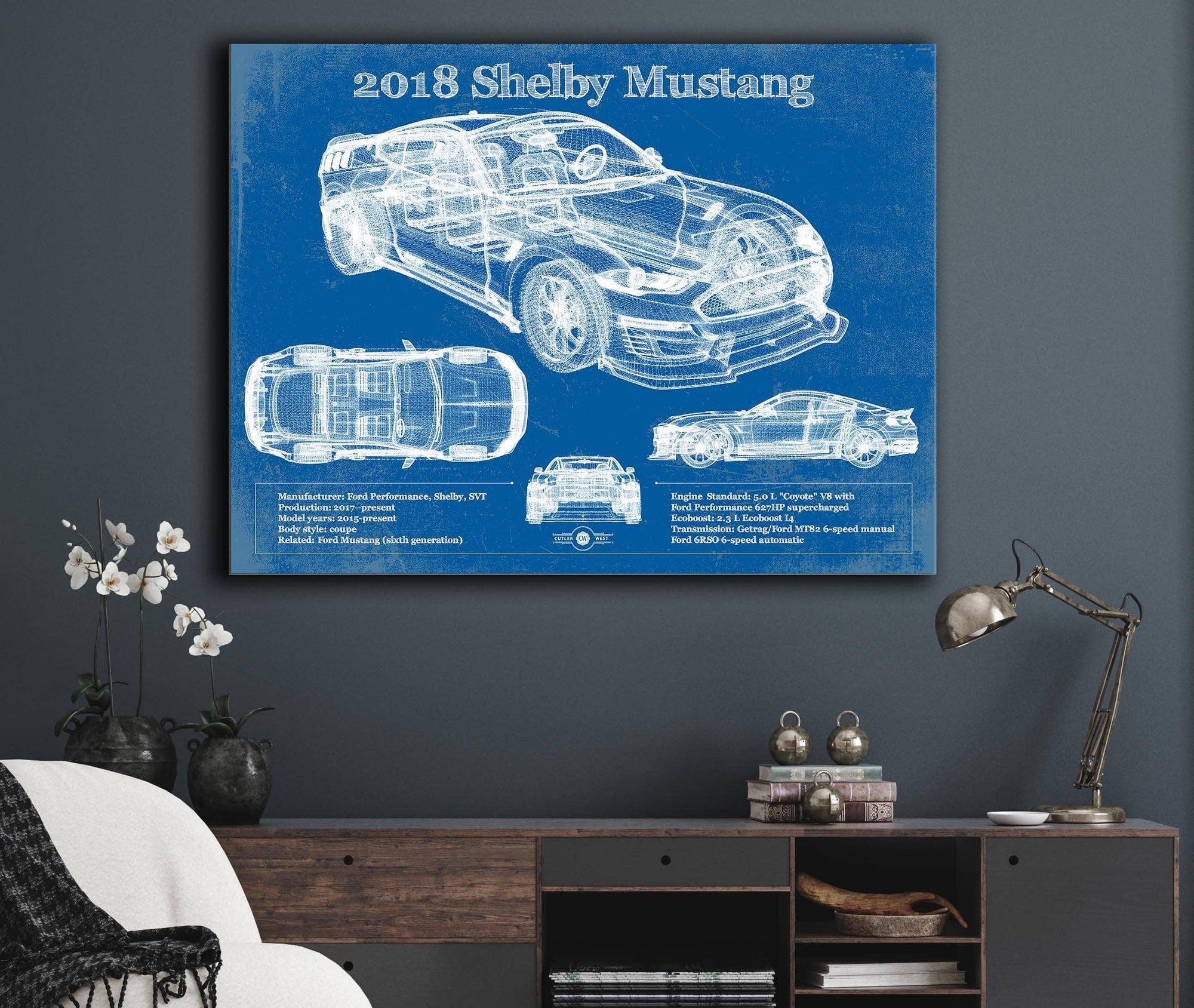 Cutler West Ford Collection 2018 Ford Mustang Shelby Super Snake Coupe Blueprint Vintage Auto Print
