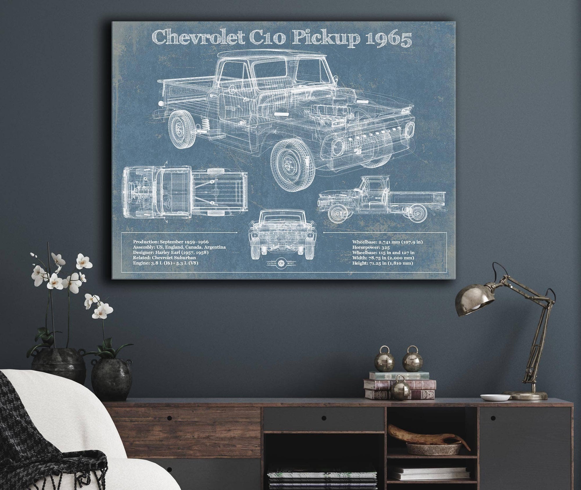 Cutler West Chevrolet Collection 1965 Chevrolet C10 Pickup Vintage Blueprint Auto Print