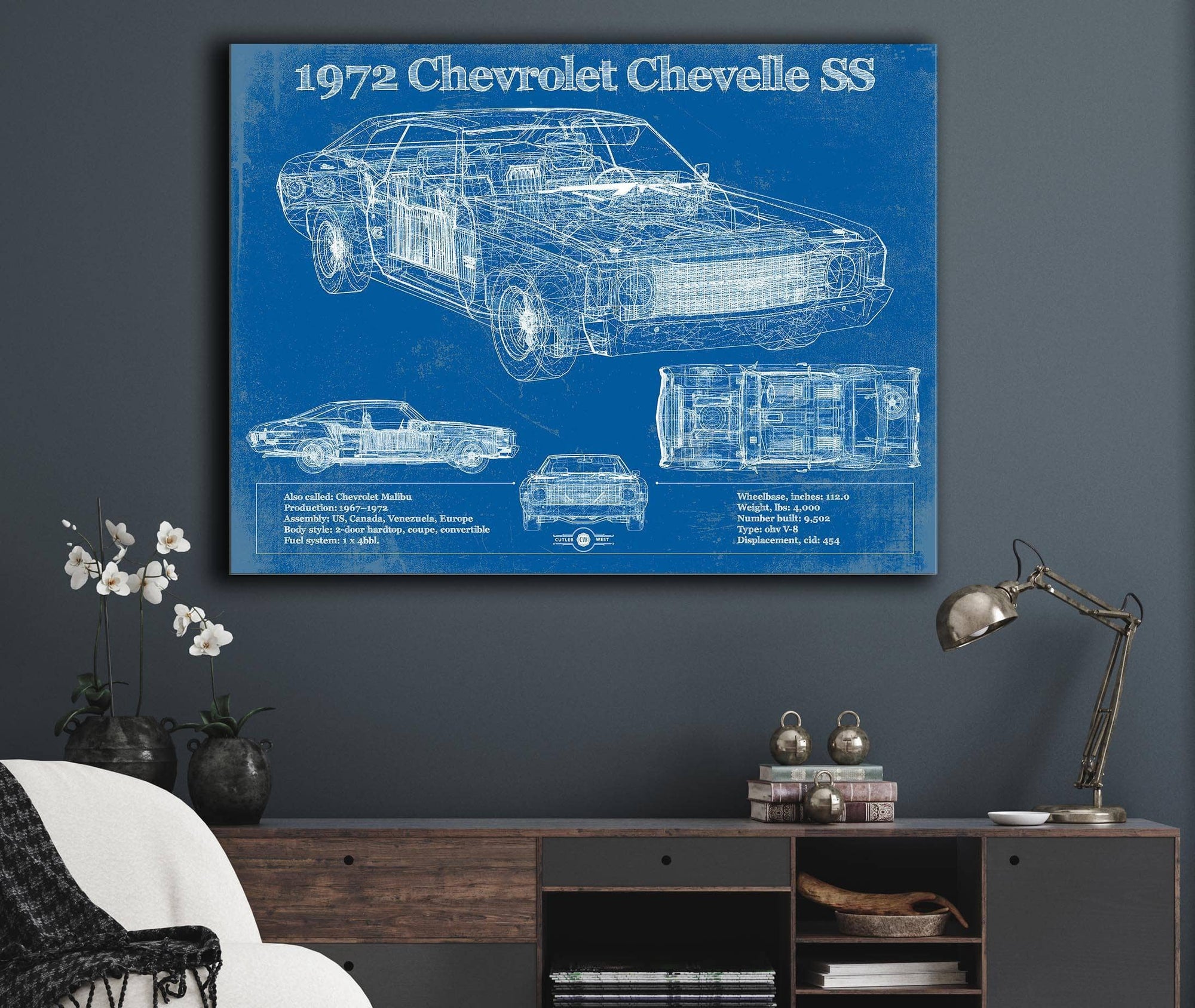 Cutler West Chevrolet Collection 1972 Chevrolet Chevelle SS Original Blueprint Art