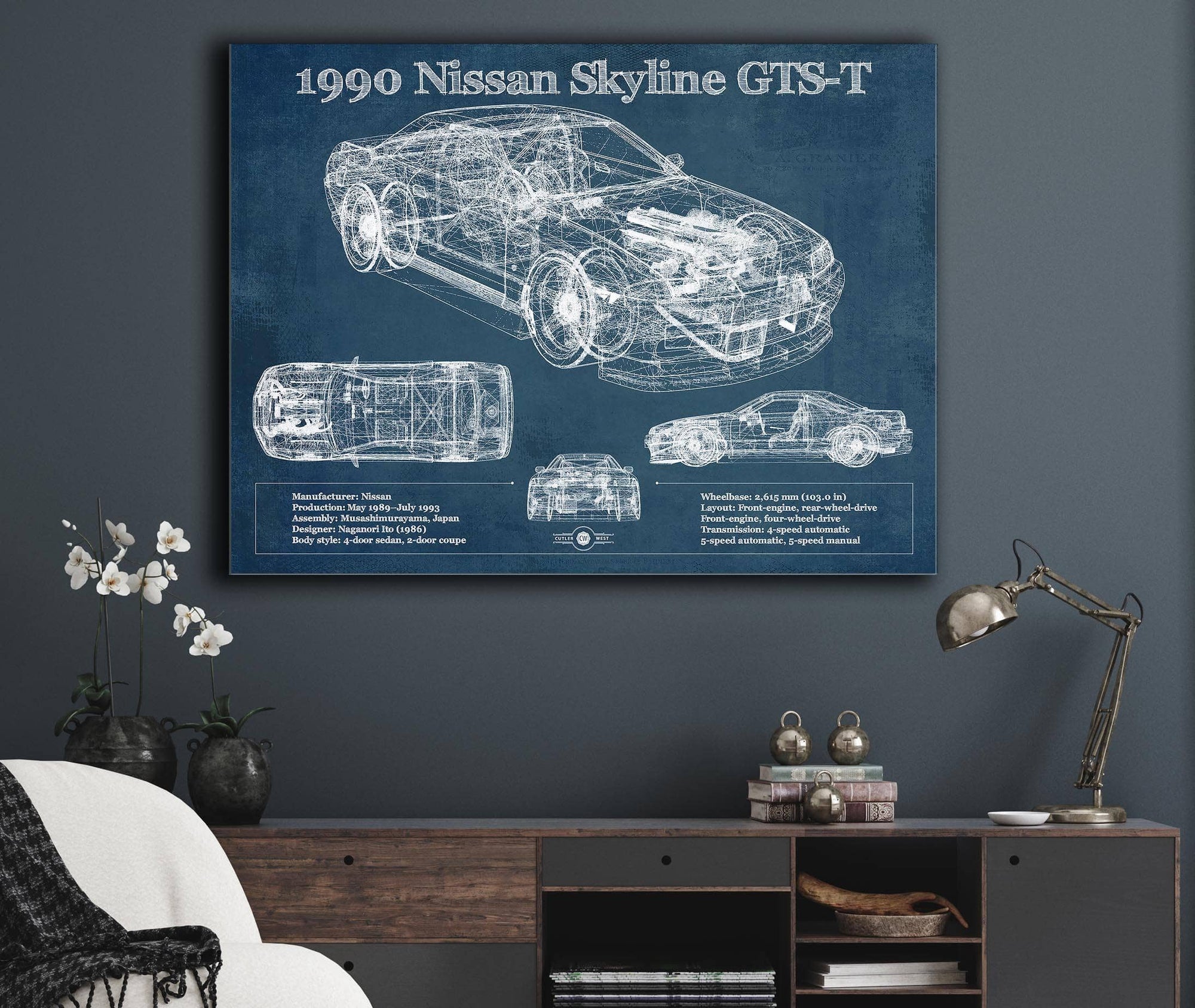 Cutler West 1990 R32 Skyline GTS-T Original Blueprint Art