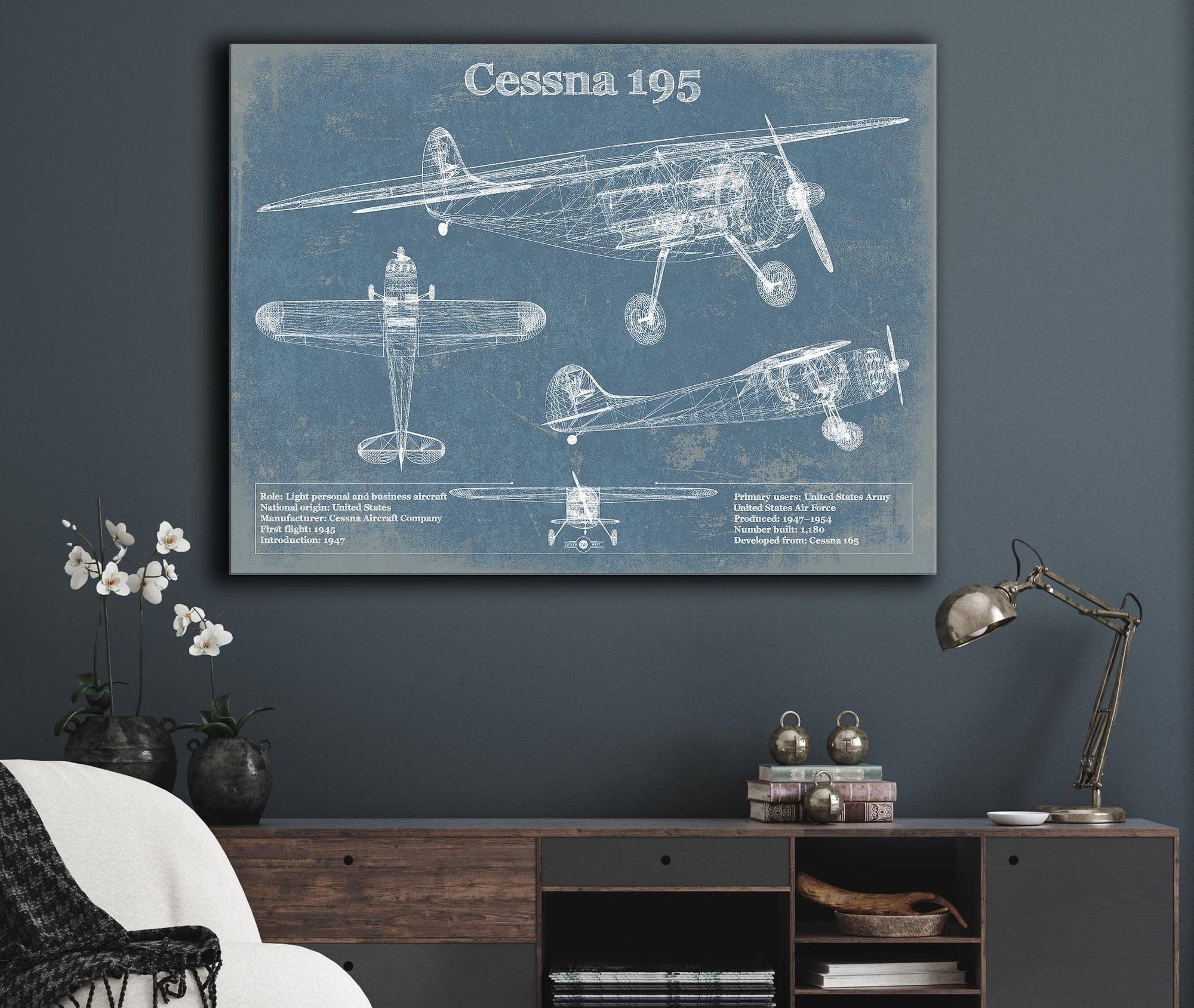 Cutler West Cessna Collection Cessna 195 Original Blueprint Art