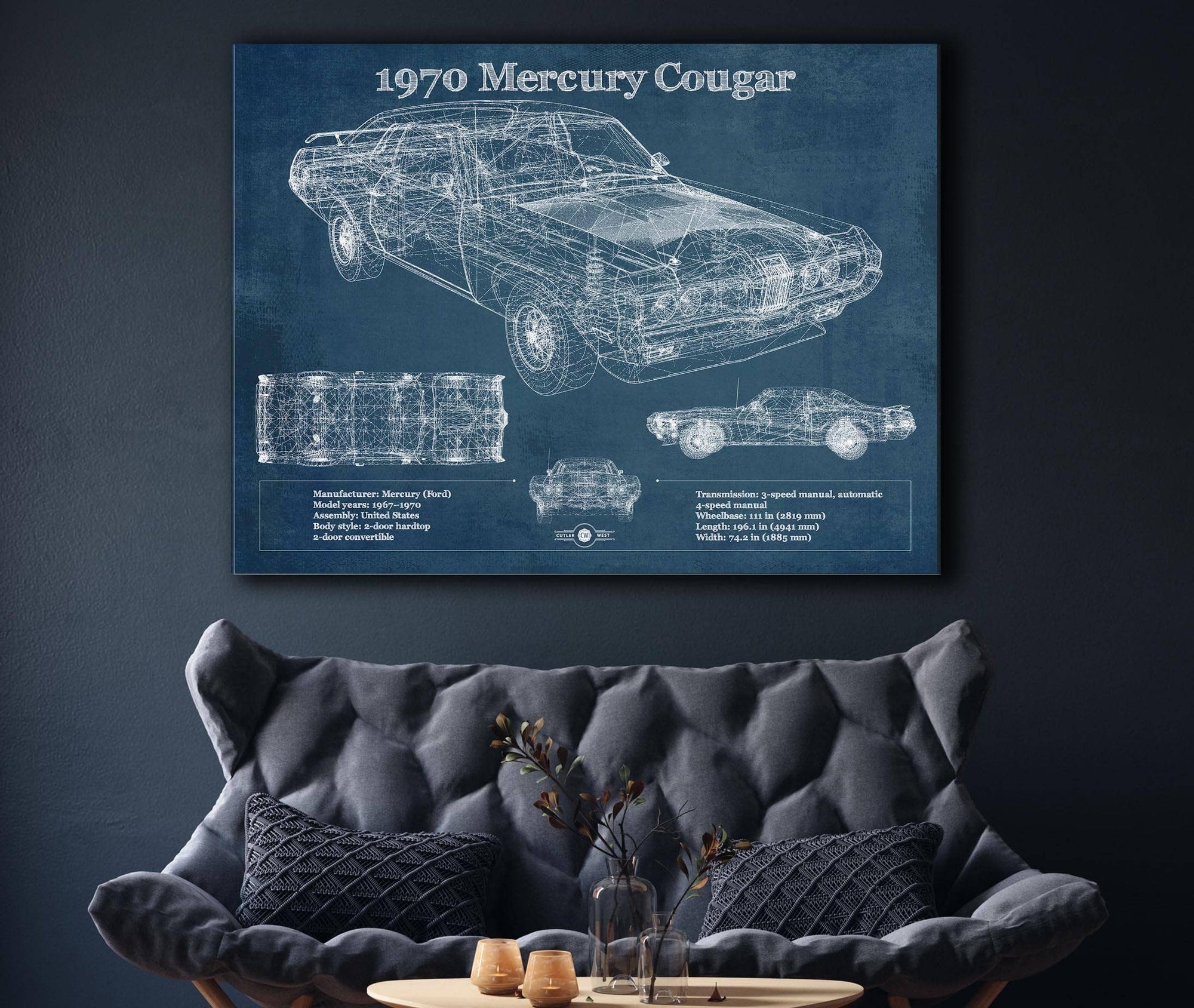 Cutler West 1970 Mercury Cougar Eliminator Blueprint Vintage Auto Print