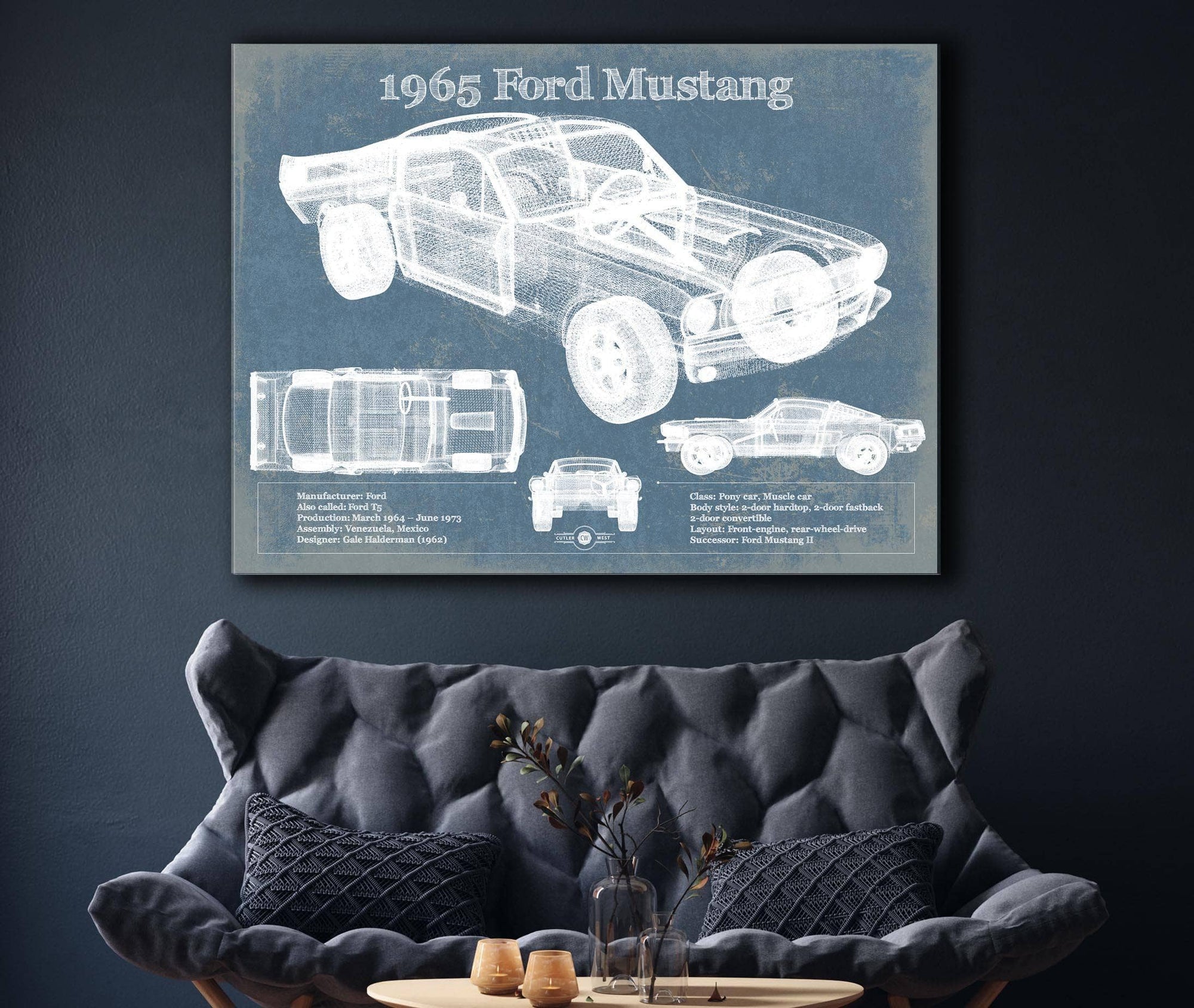 Cutler West Ford Collection 1965 Ford Mustang Fastback Original Blueprint Art