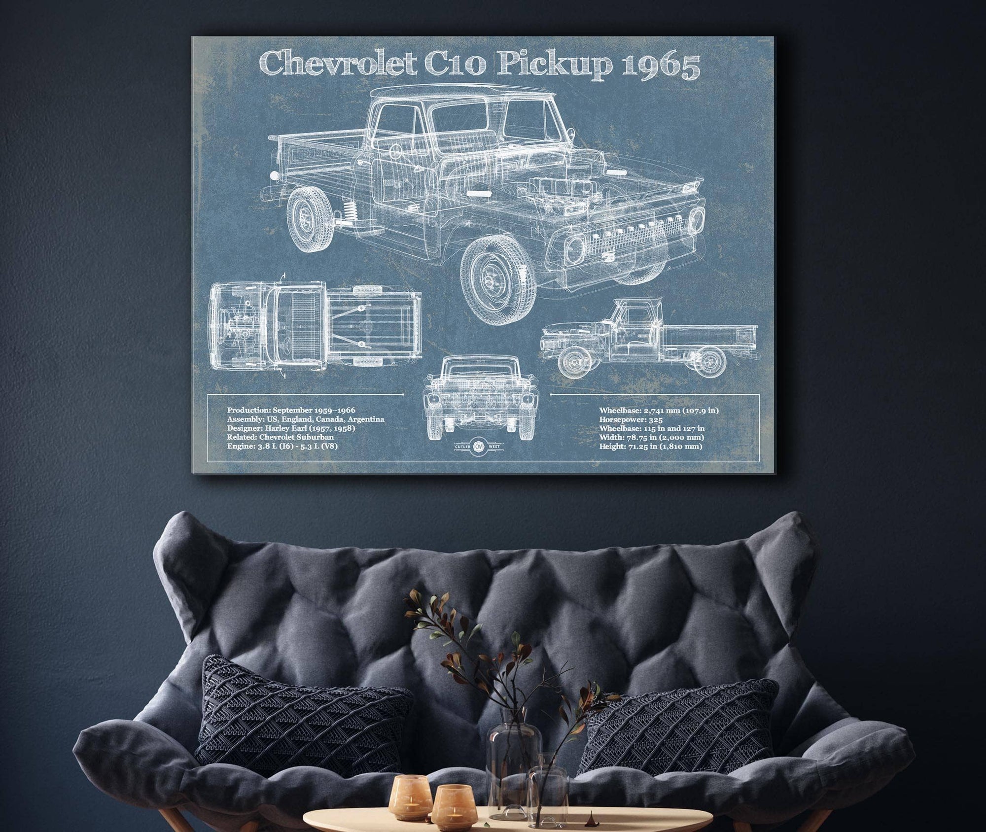 Cutler West Chevrolet Collection 1965 Chevrolet C10 Pickup Vintage Blueprint Auto Print