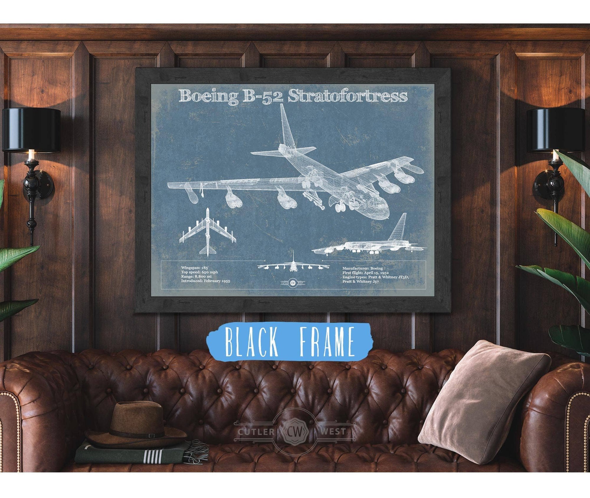 Cutler West Boeing B-52 Stratofortress Patent Blueprint Original Military Wall Art