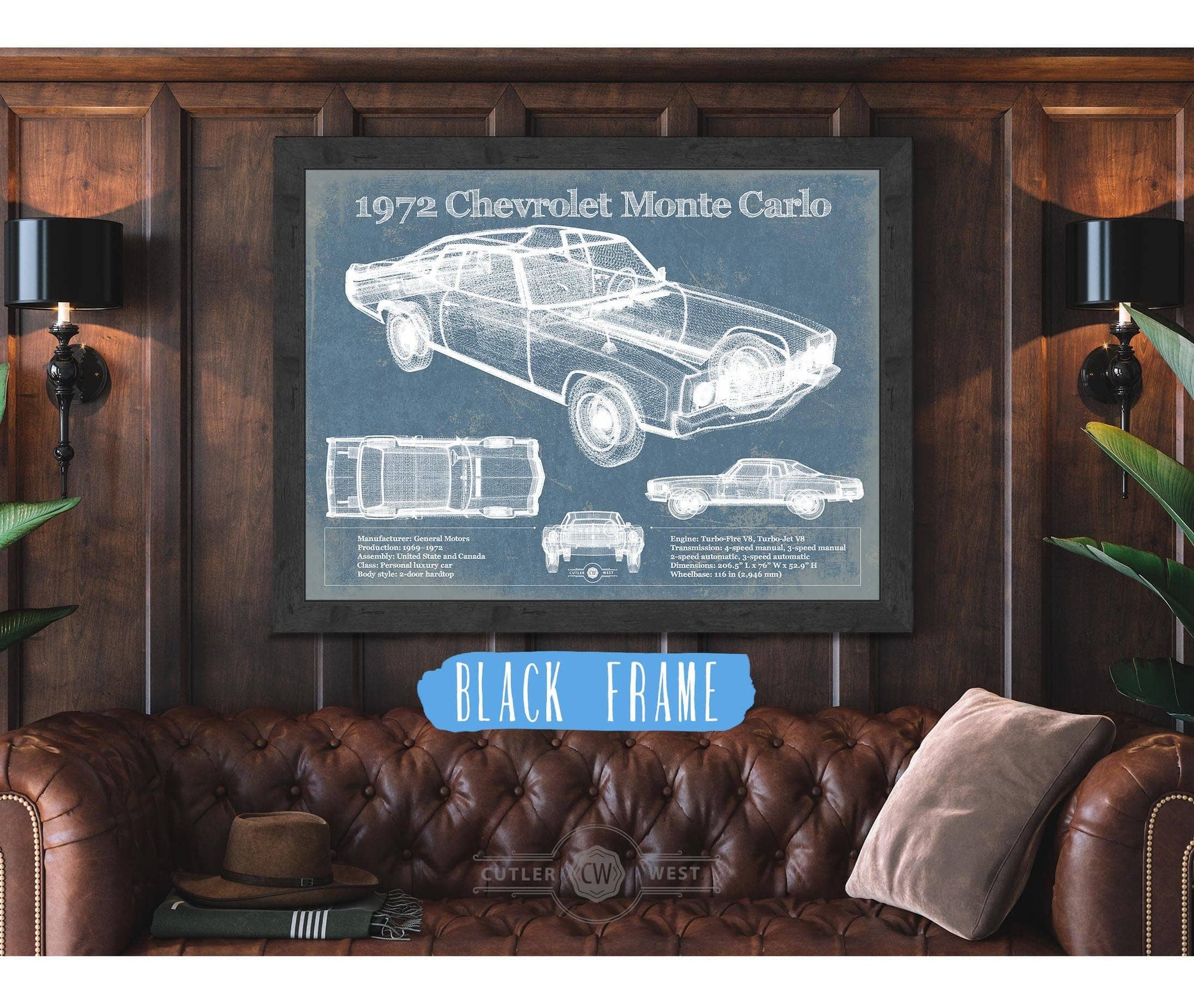 Cutler West Chevrolet Collection 1972 Chevrolet Monte Carlo Blueprint Vintage Auto Patent Print