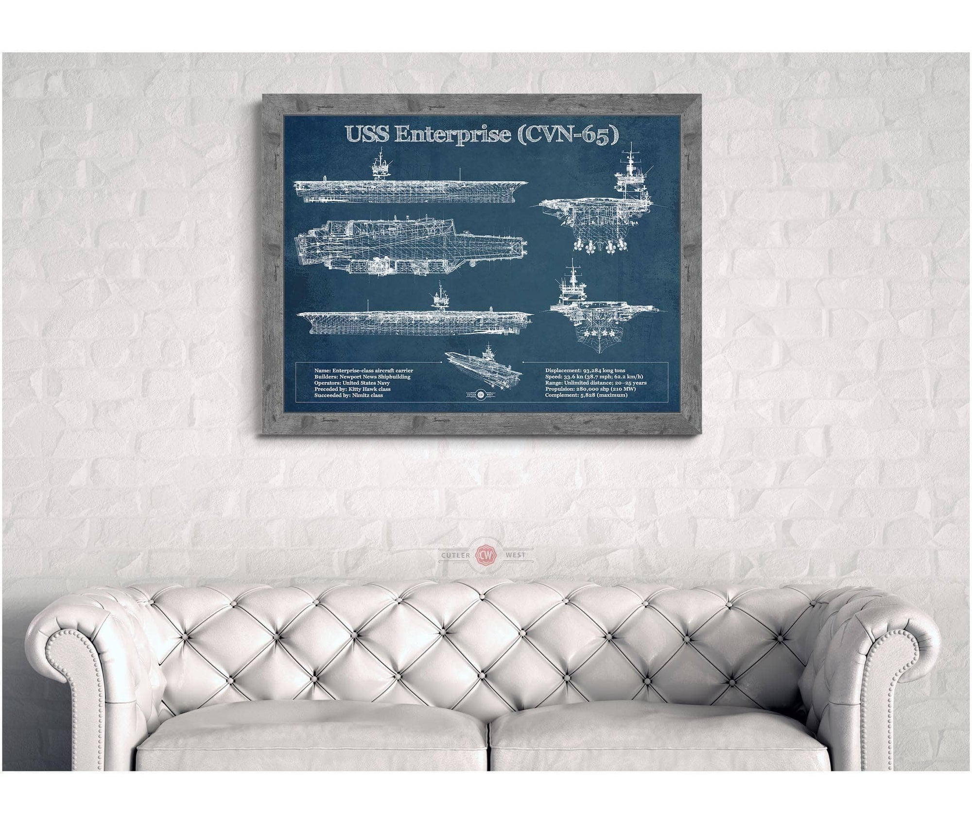 Cutler West Naval Military USS Enterprise (CVN-65) Aircraft Carrier Blueprint Original Military Wall Art - Customizable