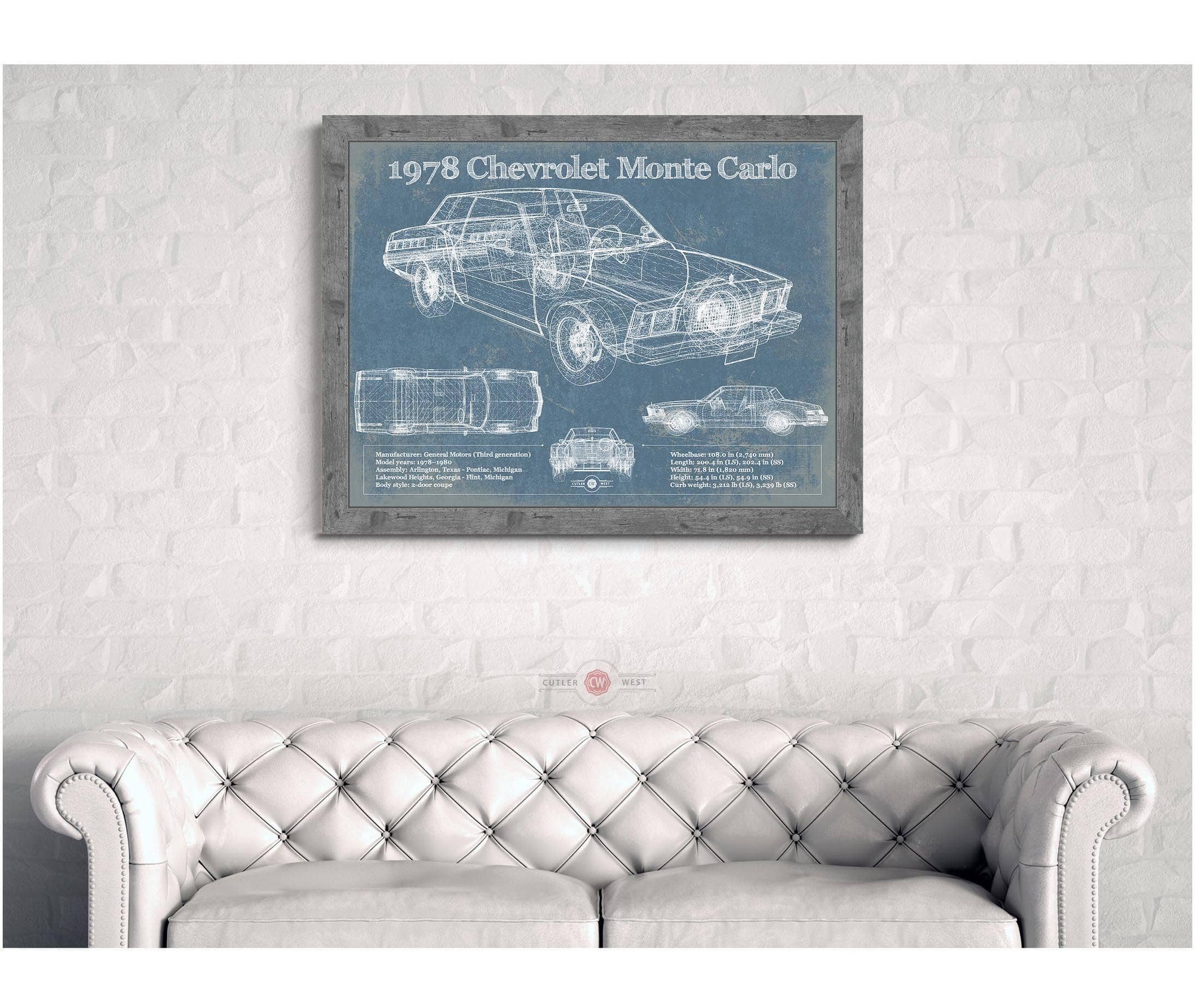 Cutler West Chevrolet Collection 1978 Chevrolet Monte Carlo Blueprint Vintage Auto Patent Print