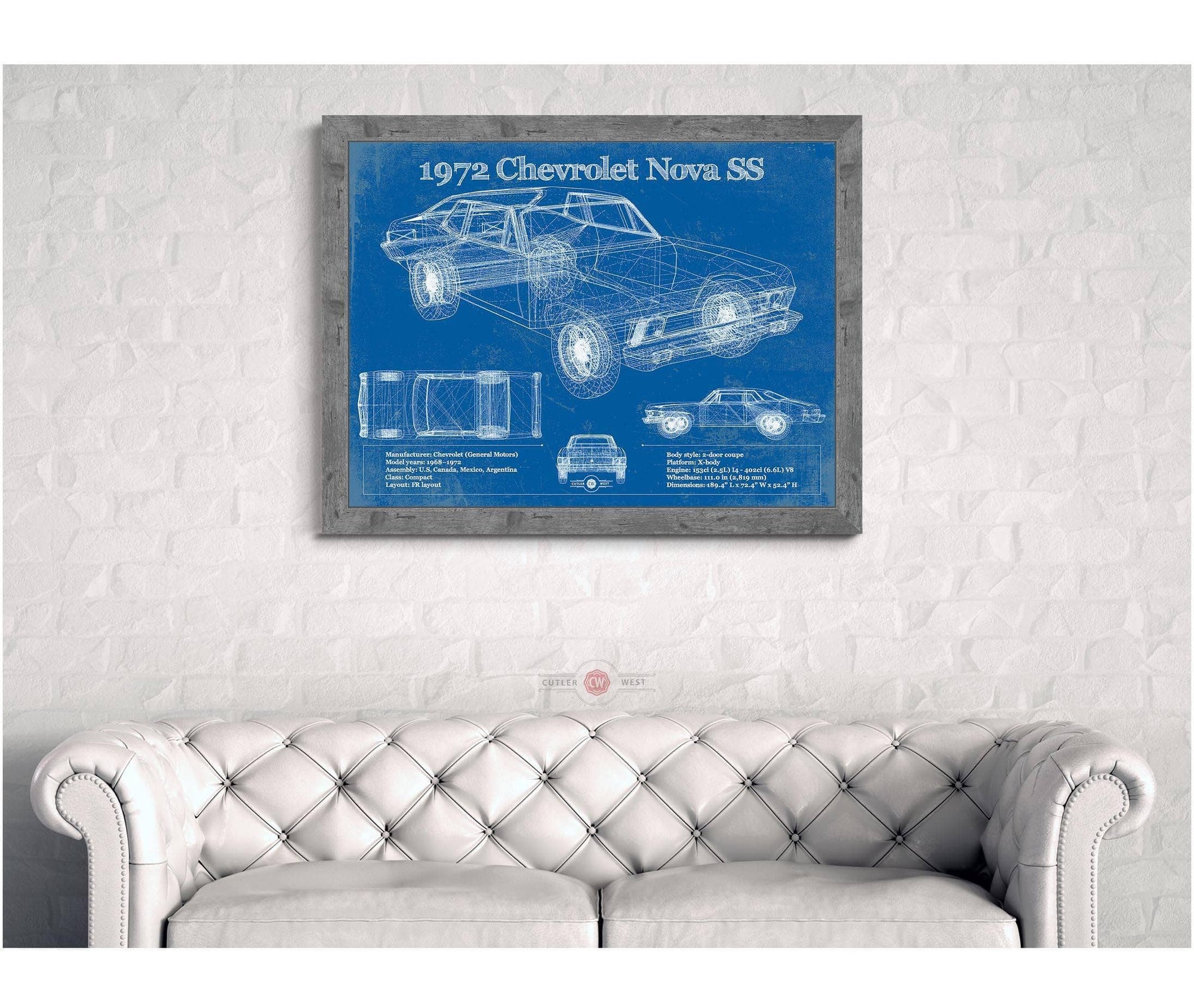 Cutler West Chevrolet Collection 1972 Chevrolet Nova SS Blueprint Vintage Auto Patent Print