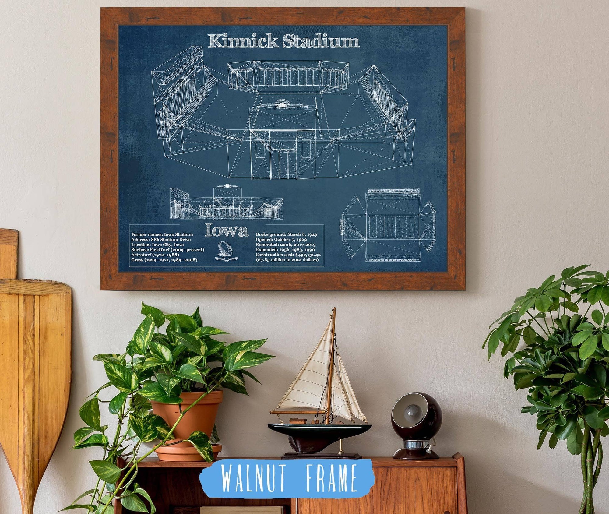 Cutler West College Football Collection Iowa Hawkeyes football Kinnick Stadium Blueprint Art Print