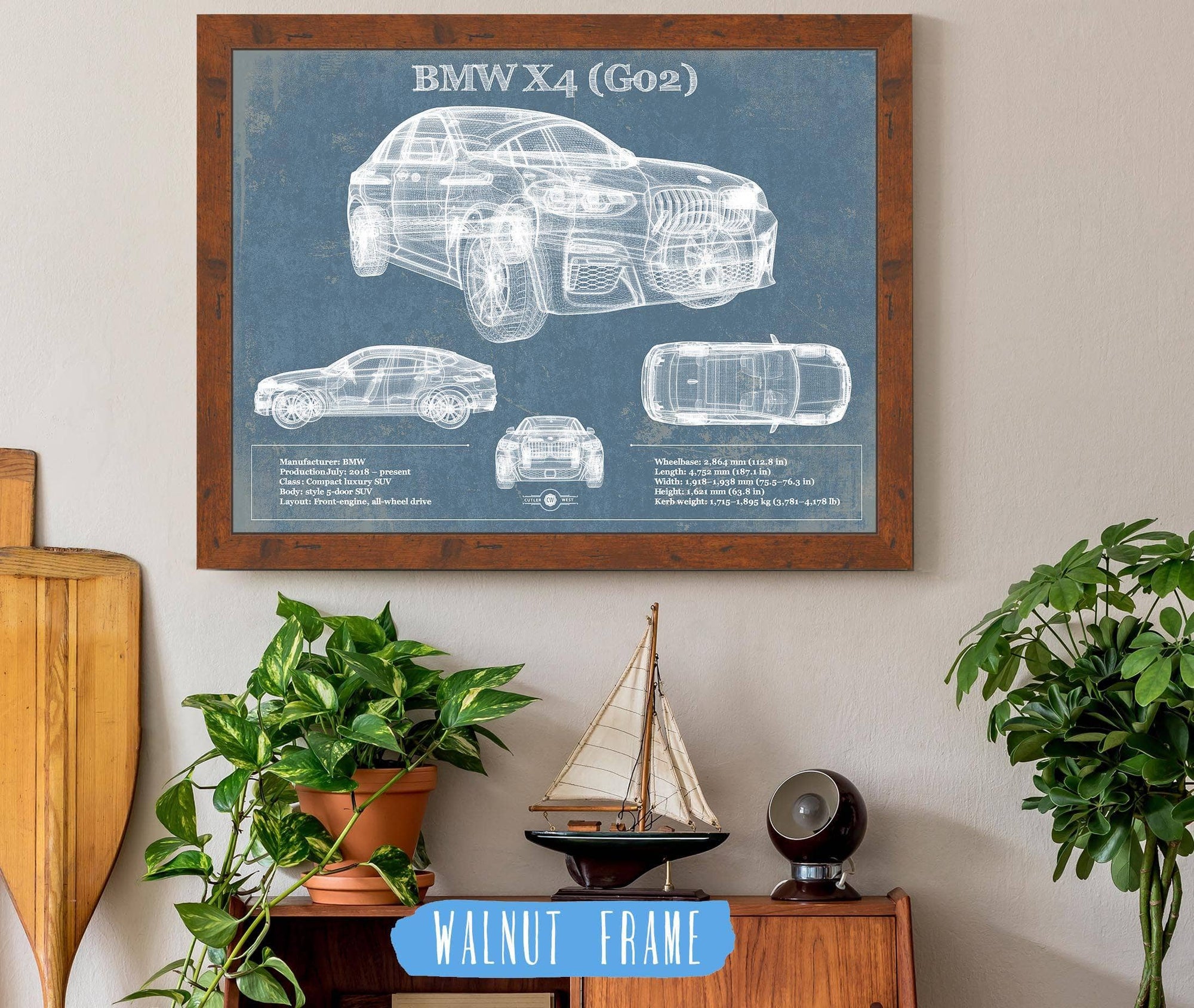 Cutler West Vehicle Collection BMW X4 (G02) Vintage Blueprint Auto Print