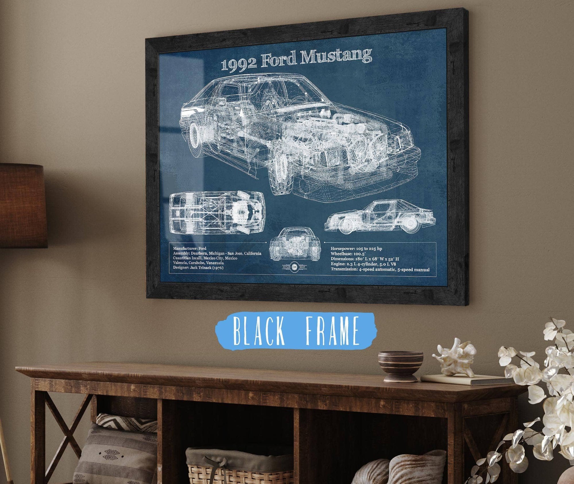 Cutler West Ford Collection 1992 Ford Mustang Fox body - Big Block Ford Twin Turbo Drag Car Original Blueprint Art