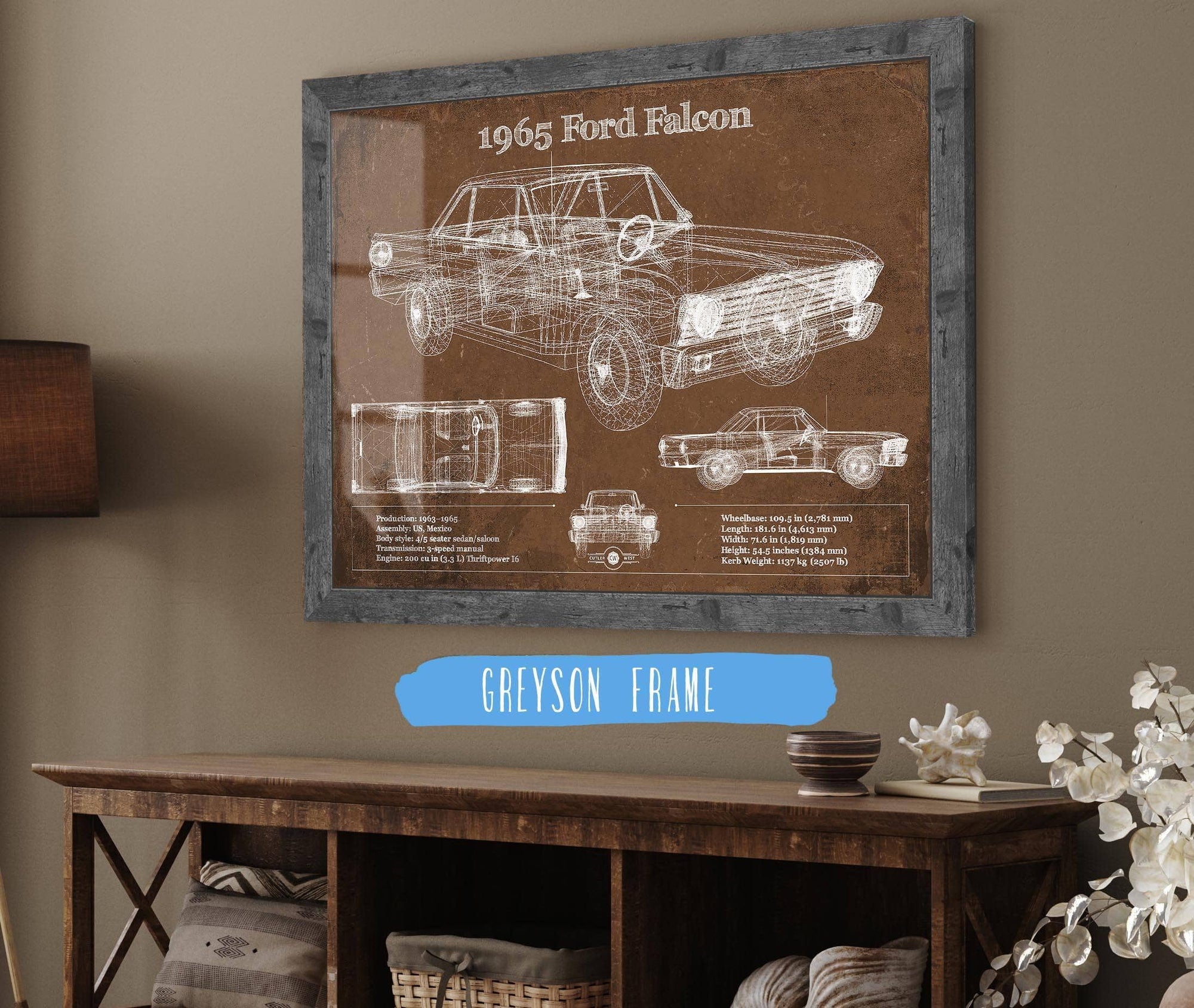 Cutler West Ford Collection 1965 Ford Falcon Blueprint Vintage Auto Print