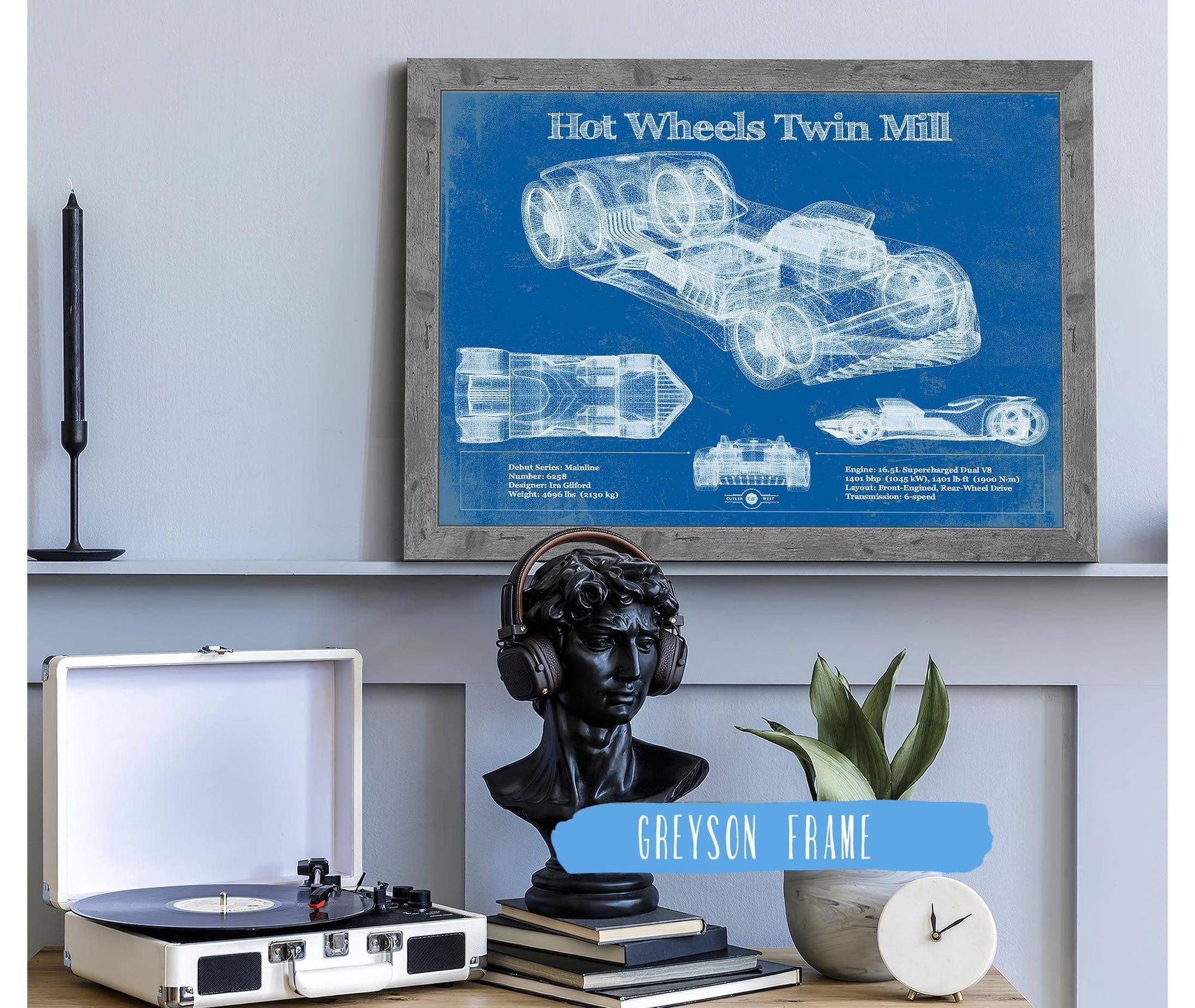 Cutler West Hot Wheels Twin Mill Blueprint Vintage Auto Print