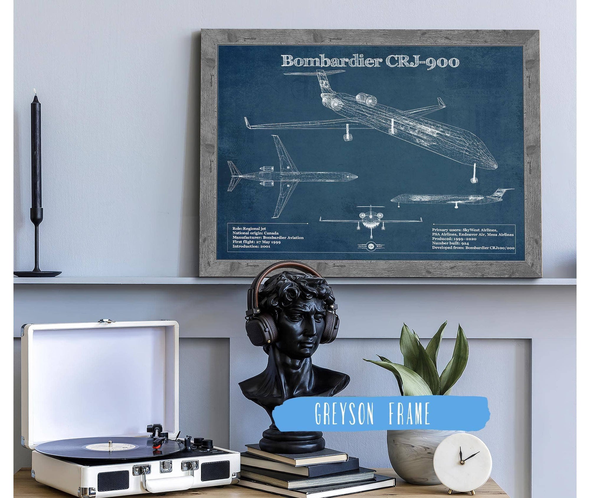 Cutler West Bombardier CRJ-900 Vintage Aviation Blueprint Print - Custom Pilot Name can be Added