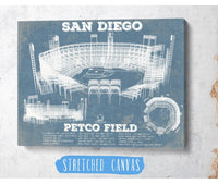 Cutler West 20" x 16" / Stretched Canvas Wrap San Diego Padres - Petco Park Vintage Stadium Blueprint Baseball Print 744808455-TOP