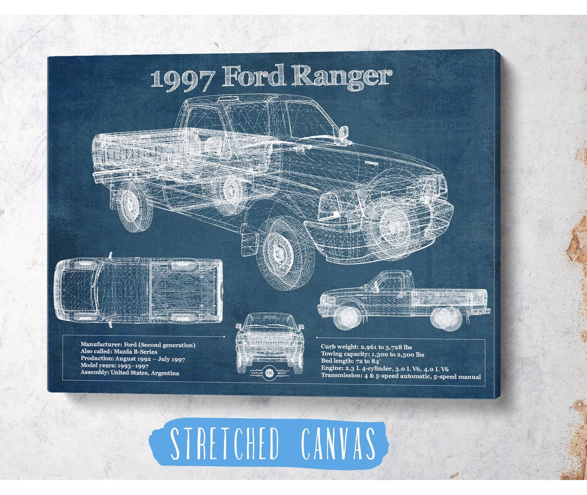 Cutler West Ford Collection 1997 Ford Ranger Blueprint Vintage Auto Print