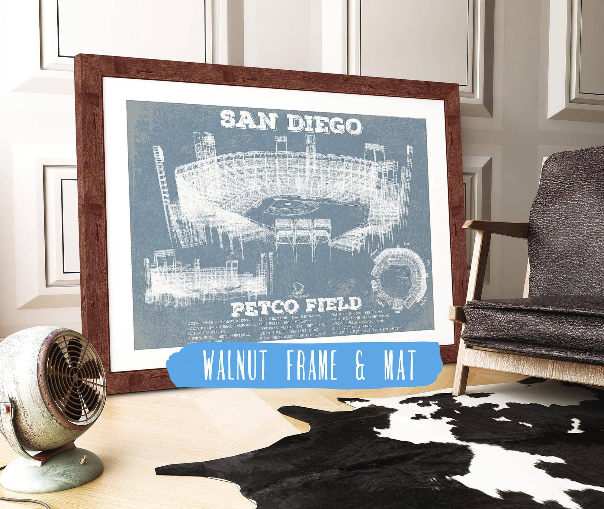 Cutler West 14" x 11" / Walnut Frame & Mat San Diego Padres - Petco Park Vintage Stadium Blueprint Baseball Print 744808455-TOP