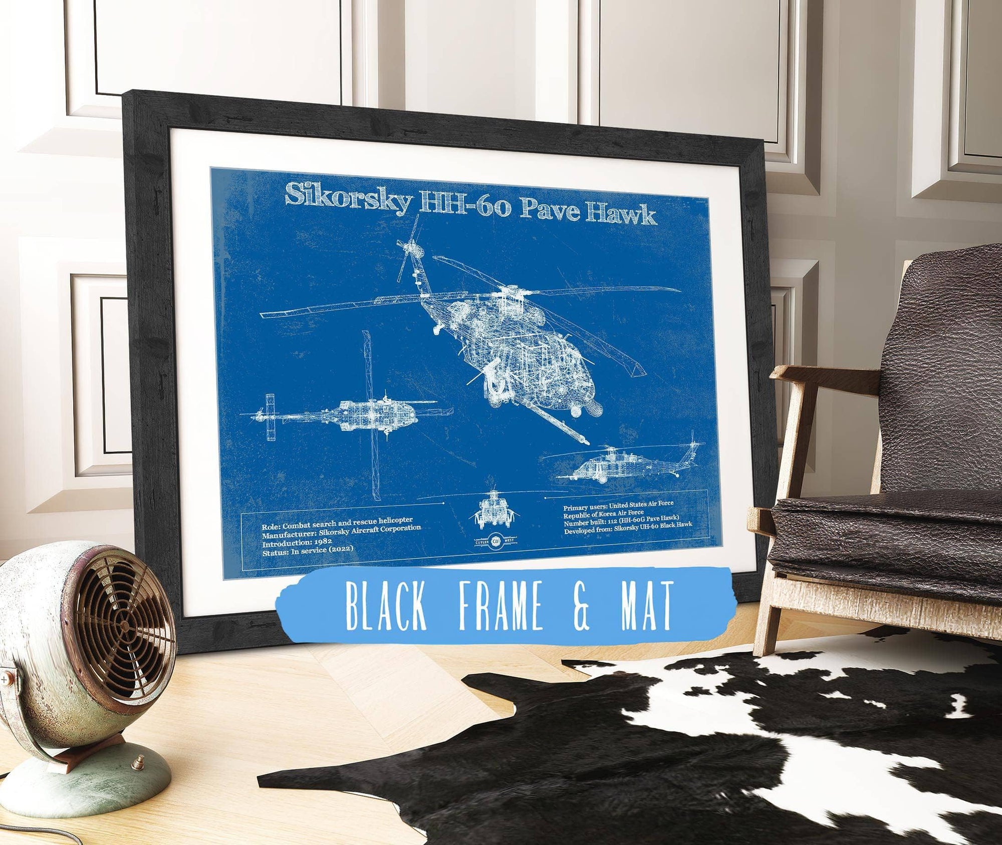 Cutler West Military Aircraft Sikorsky HH-60 Pave Hawk Vintage Aviation Blueprint Military Print