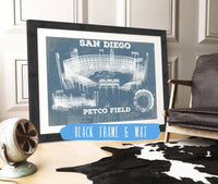 Cutler West 14" x 11" / Black Frame & Mat San Diego Padres - Petco Park Vintage Stadium Blueprint Baseball Print 744808455-TOP