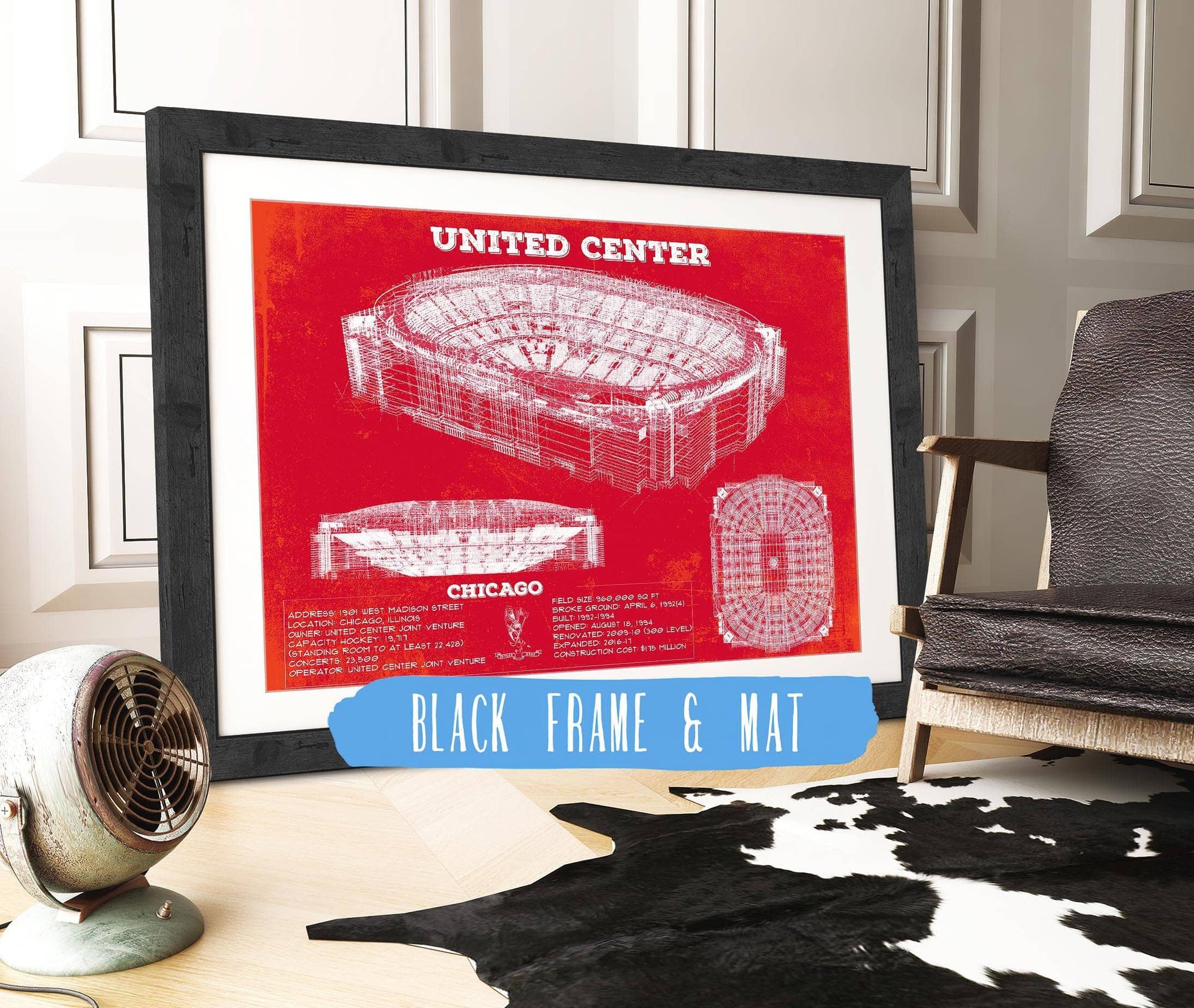 Cutler West United Center - Chicago Bulls Team Colors Vintage NBA Print