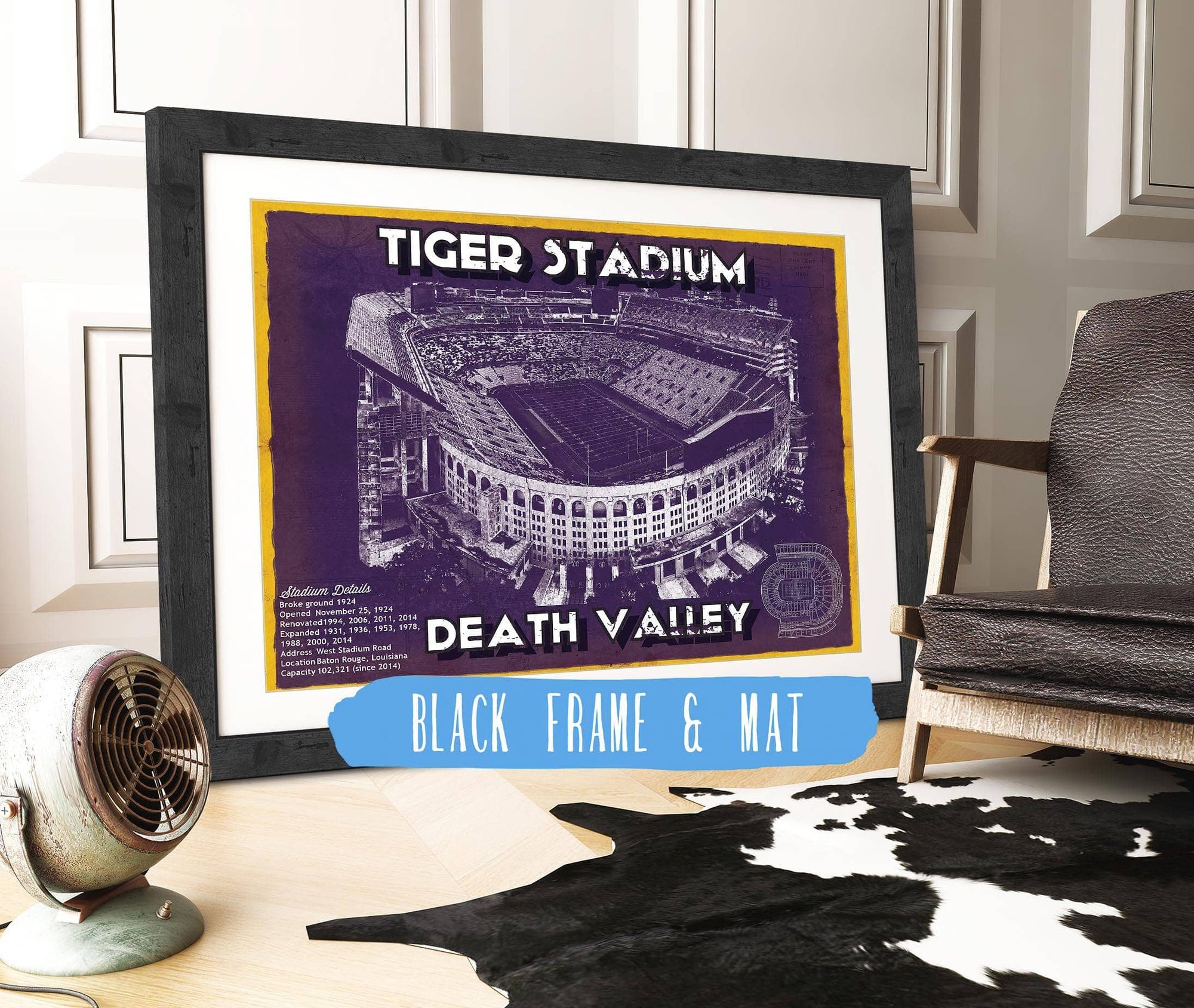Cutler West Best Selling Collection 14" x 11" / Black Frame & Mat Tiger Stadium Art - LSU Tigers Vintage Stadium & Blueprint Art Print 653757759-TOP