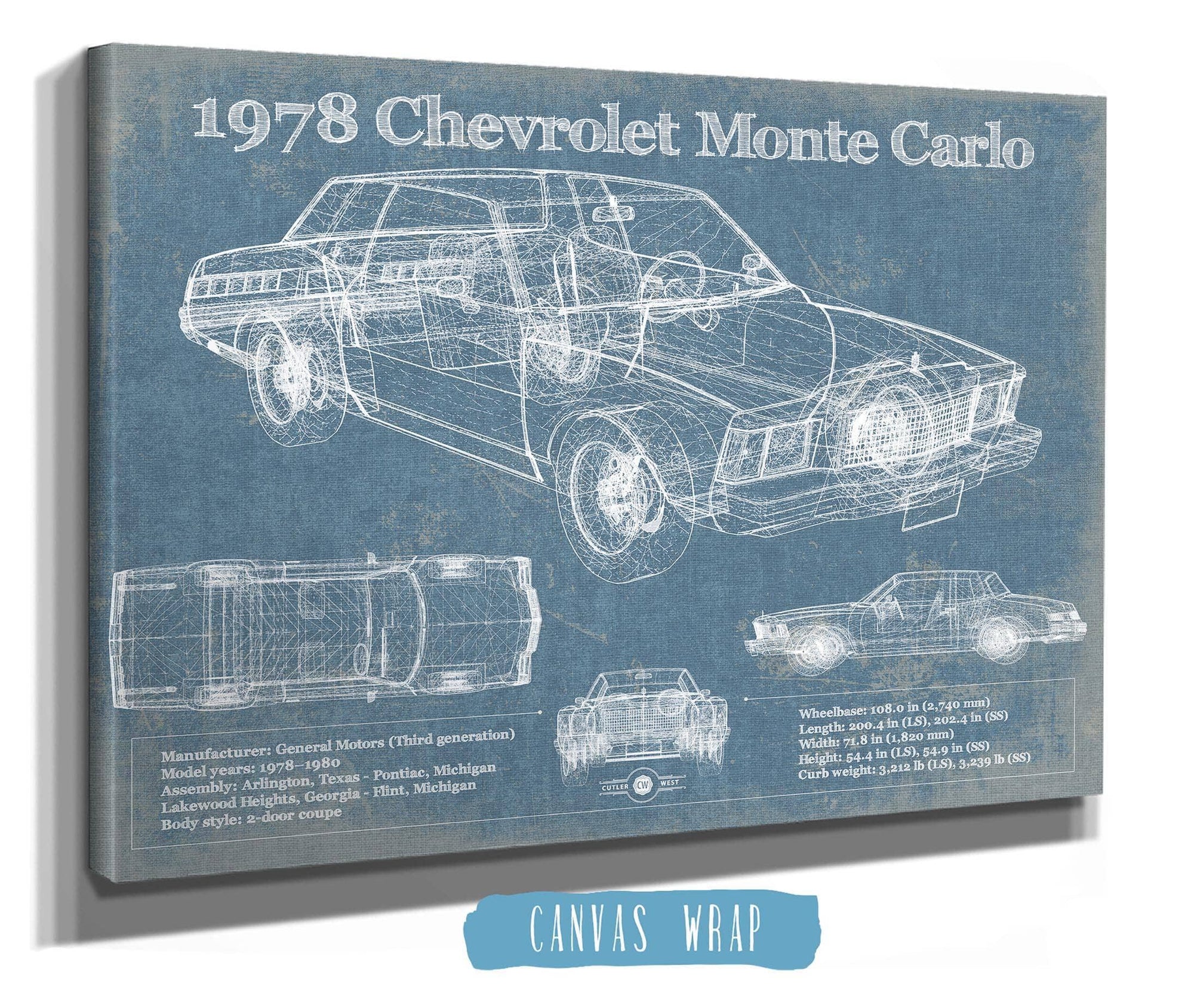 Cutler West Chevrolet Collection 1978 Chevrolet Monte Carlo Blueprint Vintage Auto Patent Print