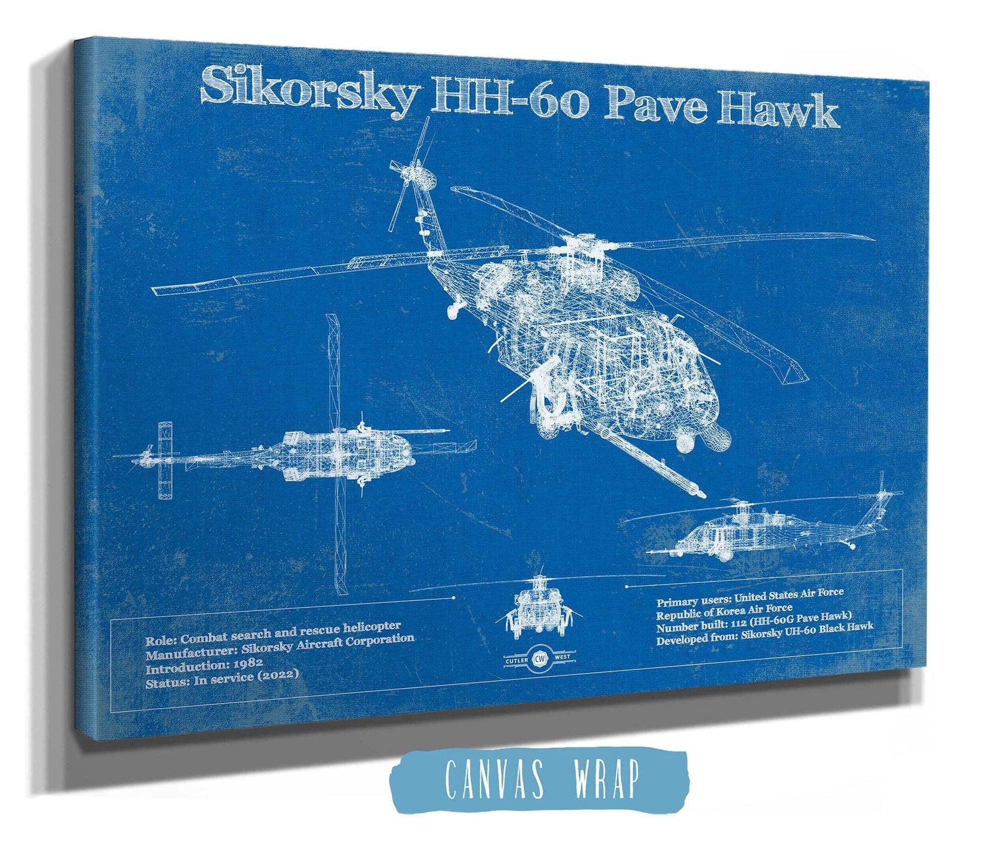 Sikorsky HH-60 Pave Hawk Vintage Blueprint Military Print Wall Art