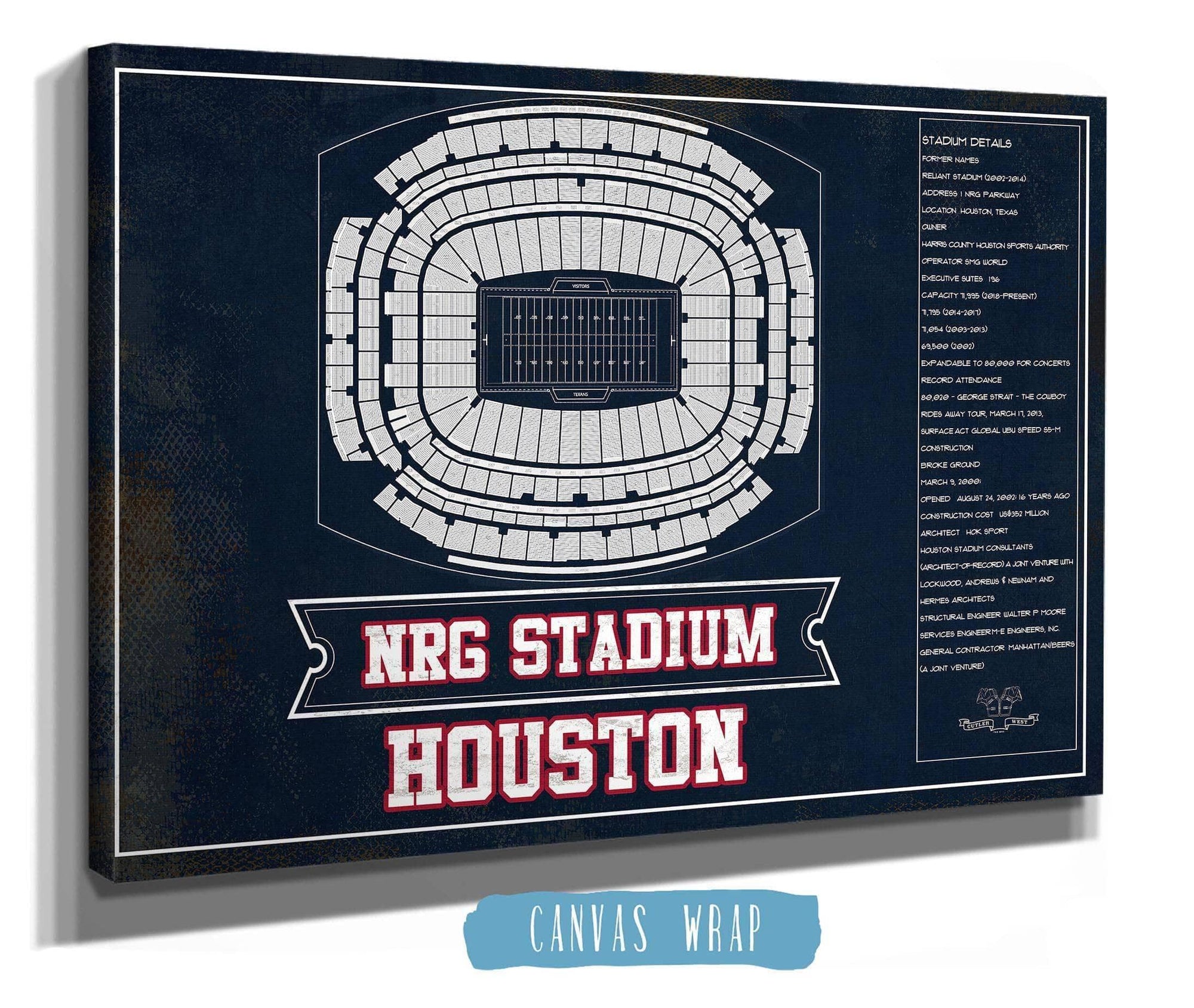 Cutler West Pro Football Collection Houston Texans NRG Stadium Seating Chart - Vintage Football Print