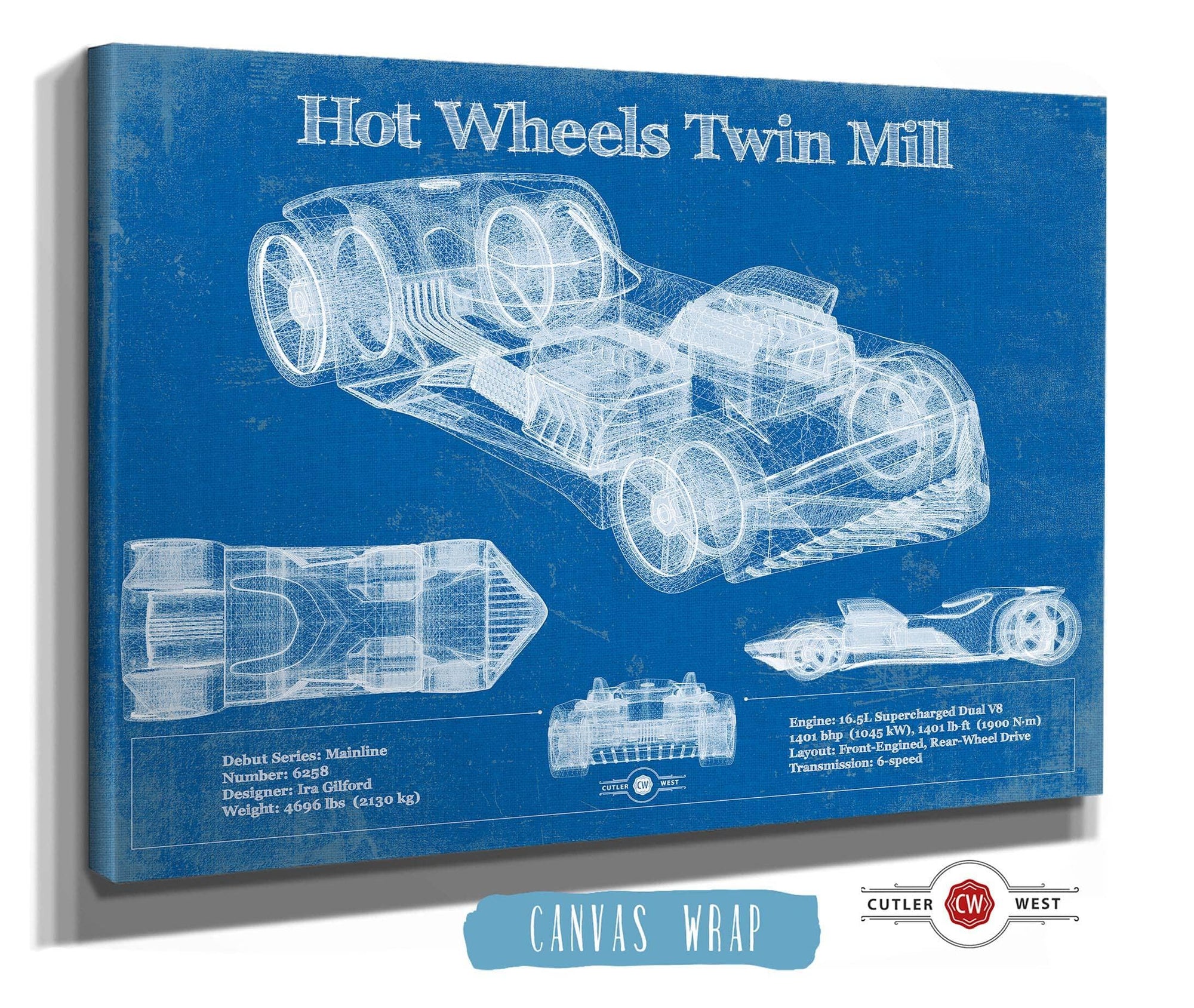 Cutler West Hot Wheels Twin Mill Blueprint Vintage Auto Print