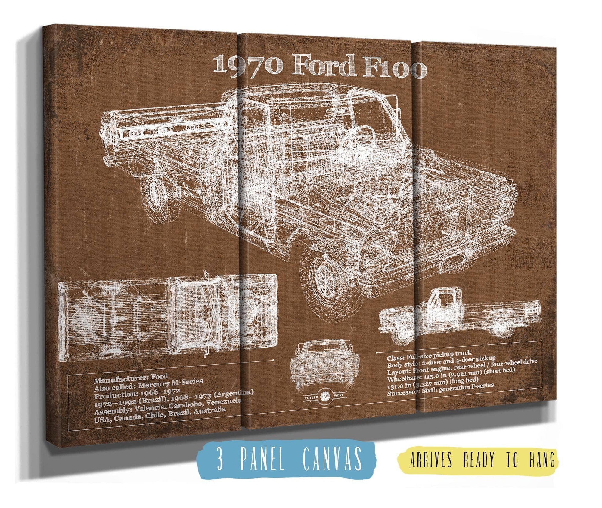 Cutler West Ford Collection 1970 Ford F100 Vintage Blueprint Auto Print