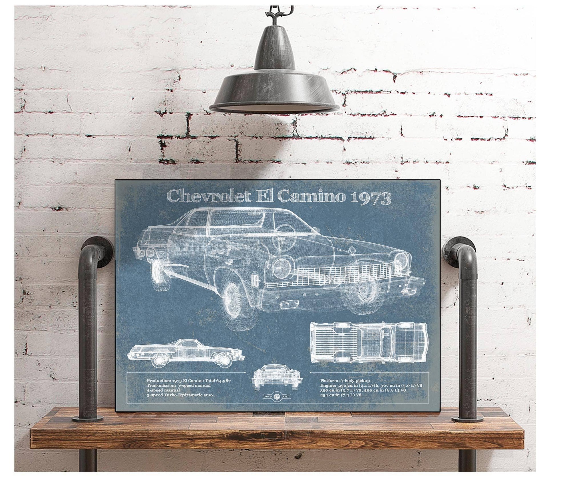 Cutler West Chevrolet Collection Chevrolet El Camino 1973 Vintage Blueprint Auto Print