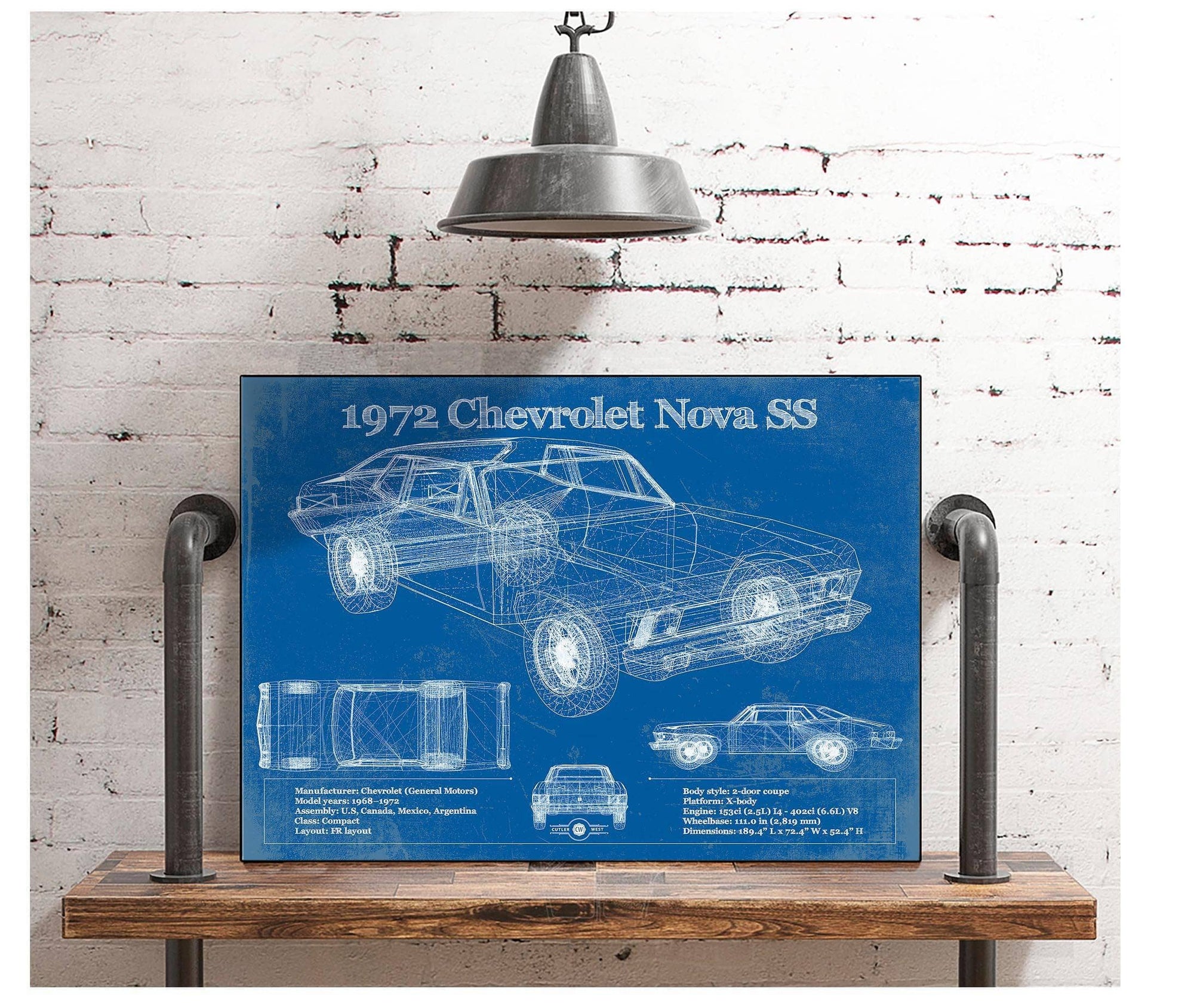 Cutler West Chevrolet Collection 1972 Chevrolet Nova SS Blueprint Vintage Auto Patent Print