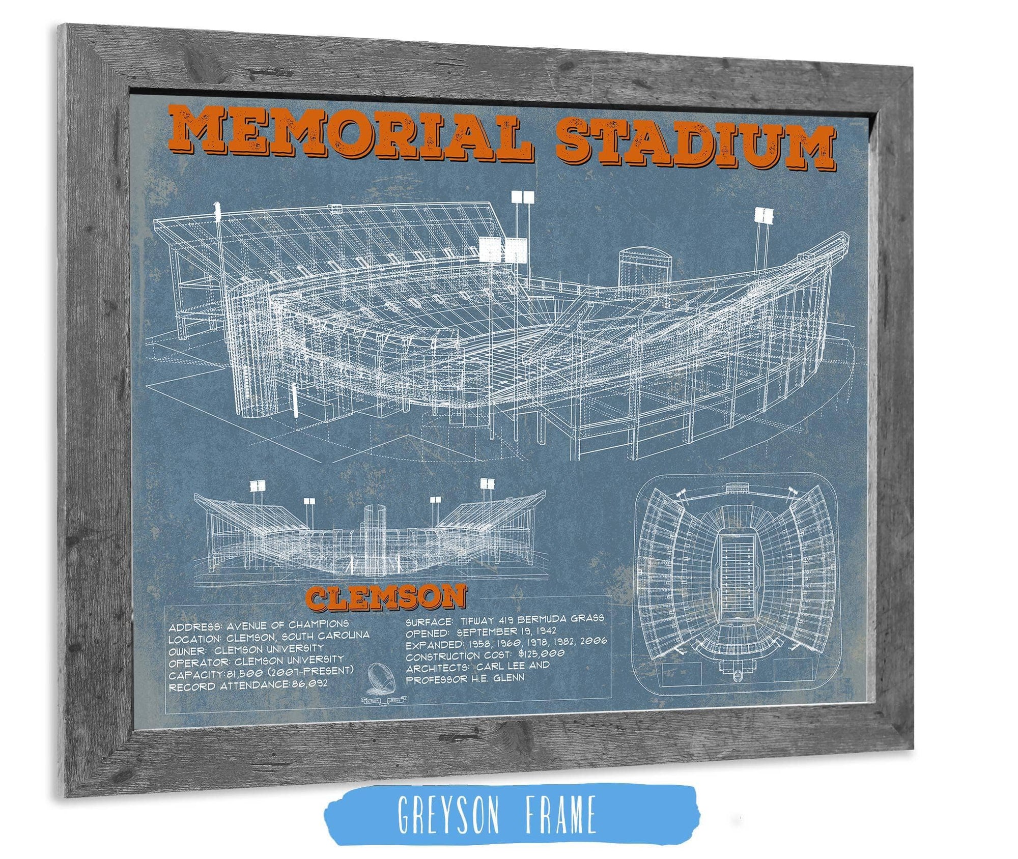 Cutler West College Football Collection Vintage Clemson Tigers - Memorial Stadium Football Print