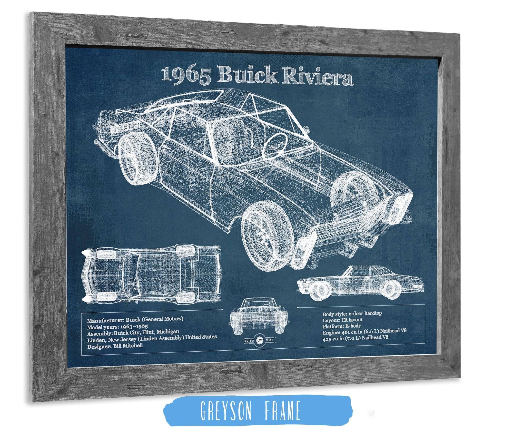 Cutler West Chevrolet Collection 1965 Buick Riviera Vintage Blueprint Auto Print