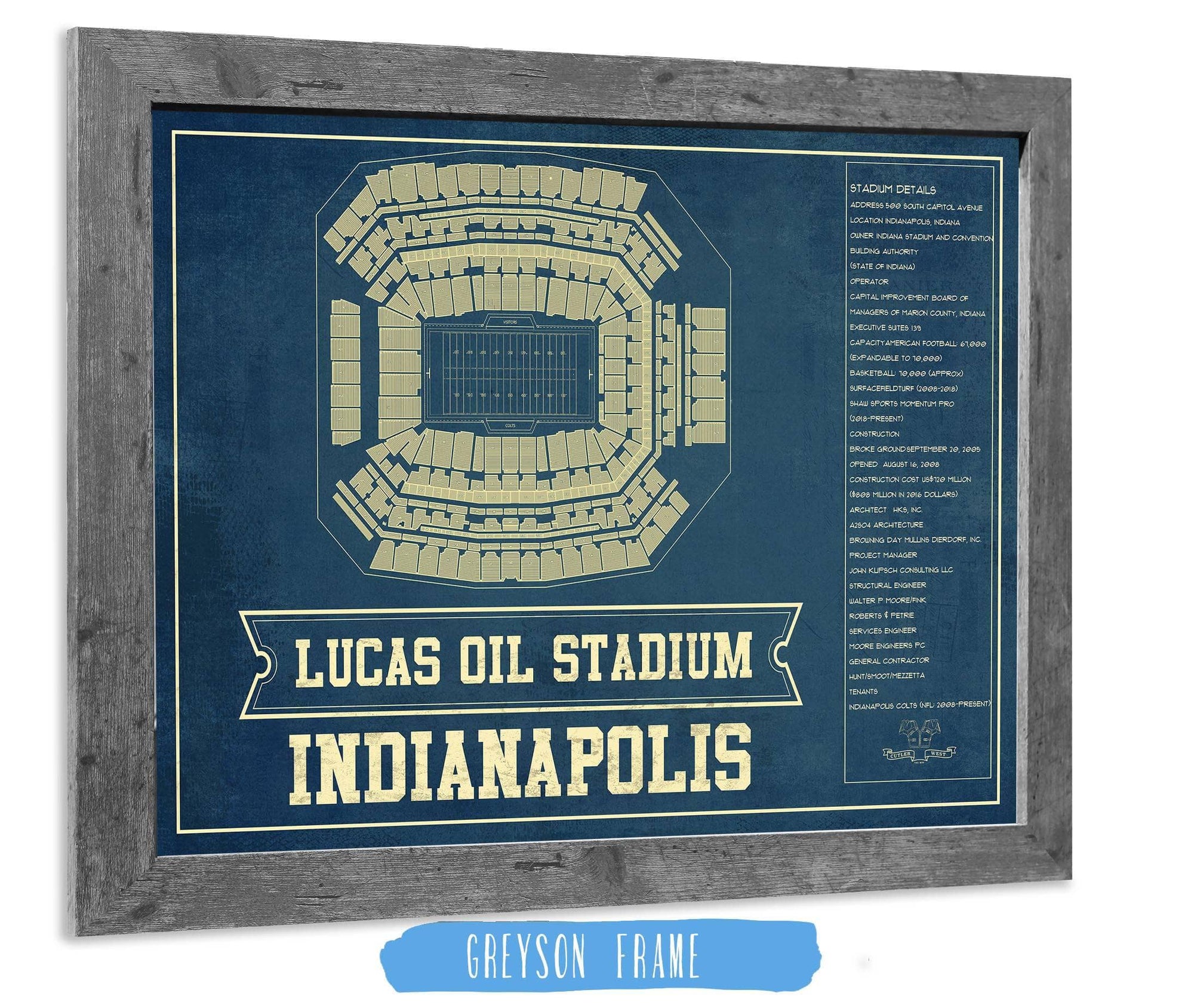 Cutler West Indianapolis Colts Lucas Oil Stadium Blueprint - Vintage Football Print