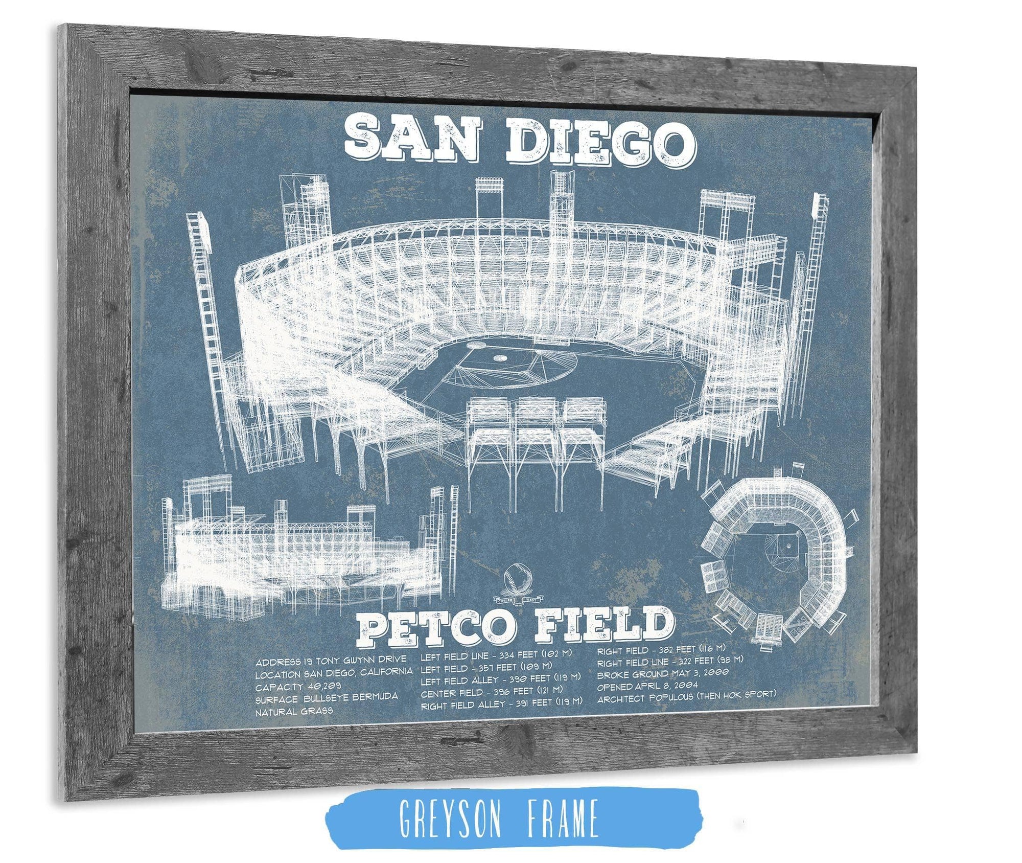 Cutler West 14" x 11" / Greyson Frame San Diego Padres - Petco Park Vintage Stadium Blueprint Baseball Print 744808455-TOP