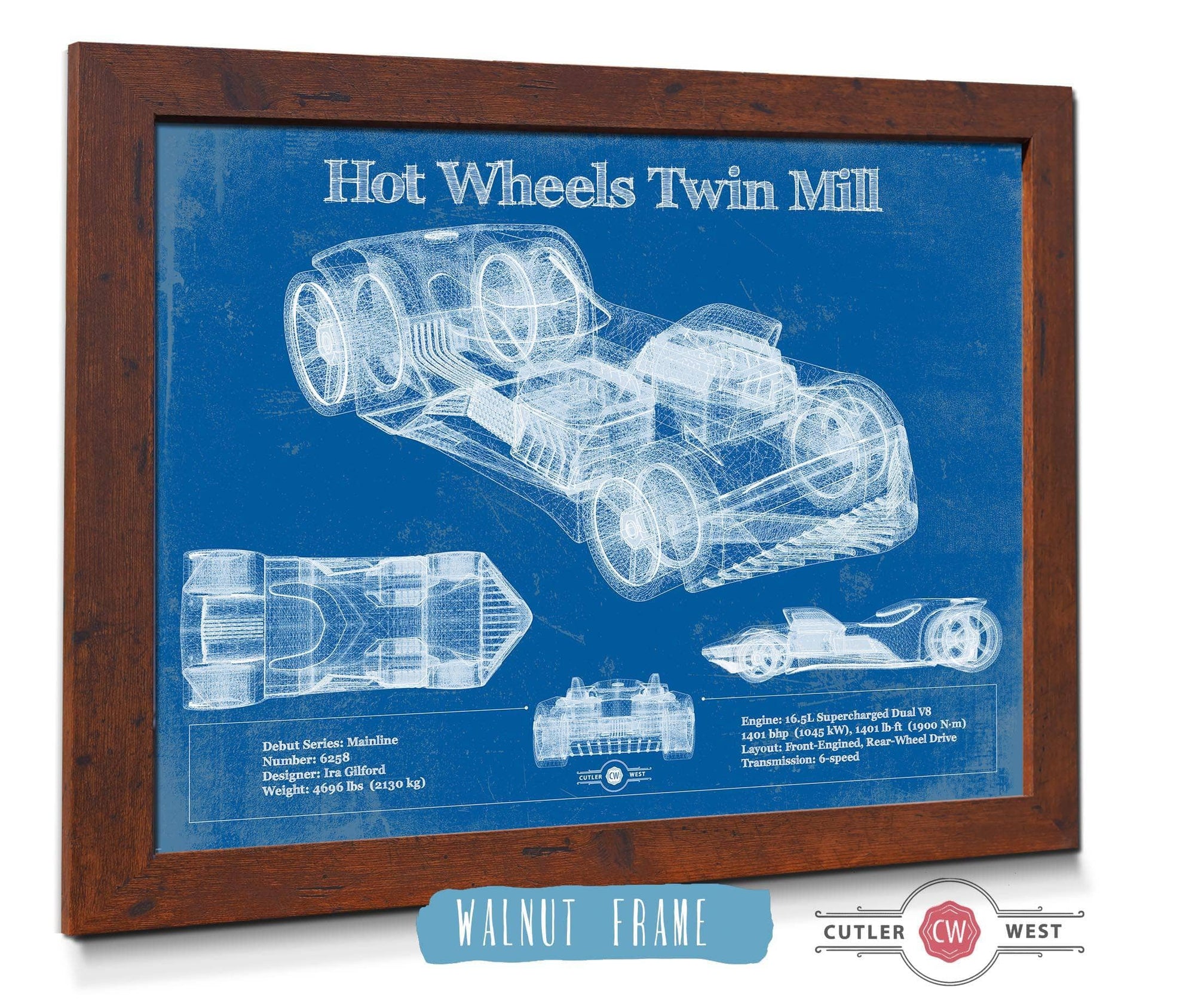 Cutler West Hot Wheels Twin Mill Blueprint Vintage Auto Print